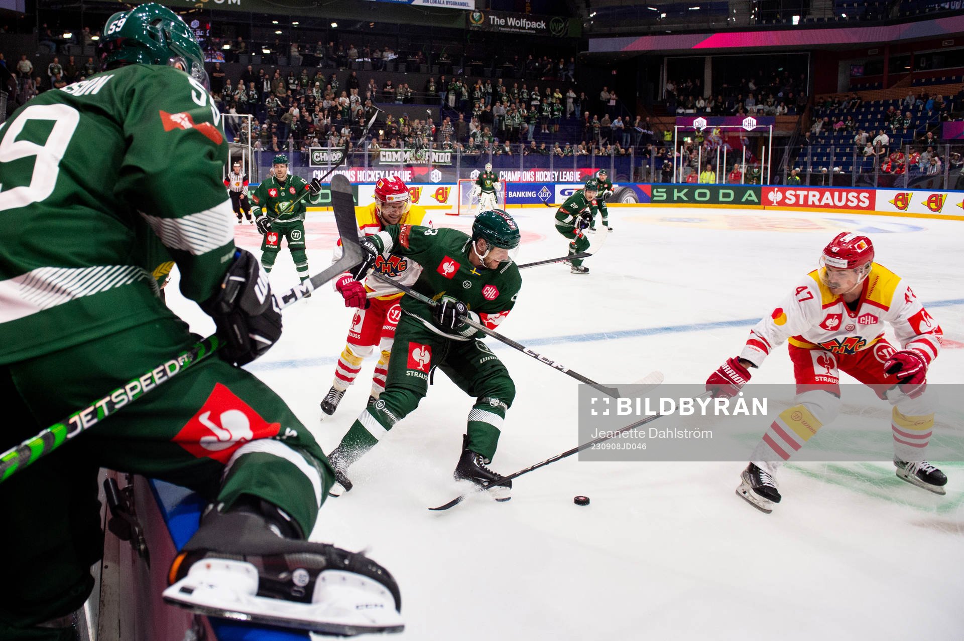 during the CHL game between Färjestad and EHC Biel-Bienne