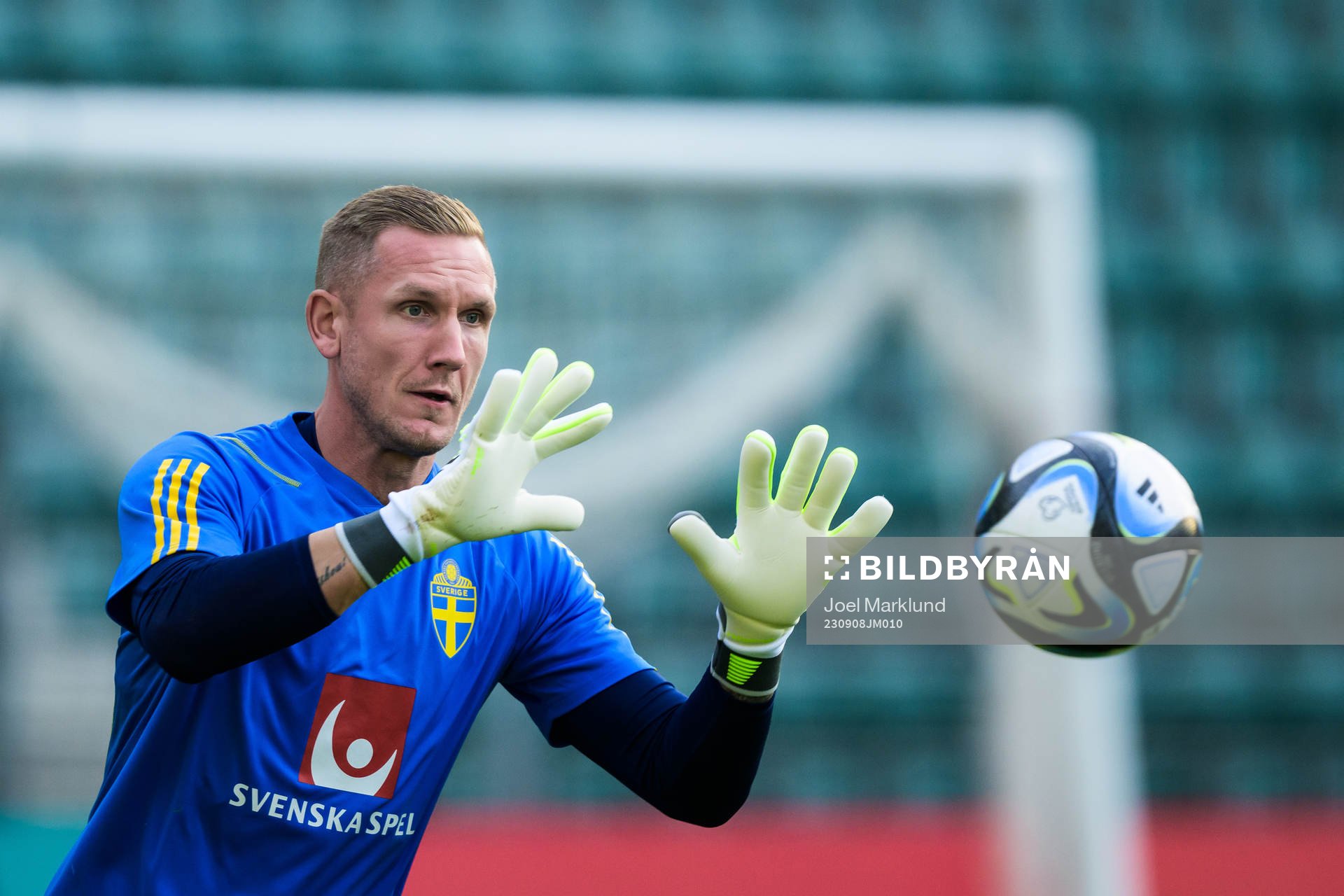 Robin Olsen of the Swedish national football team at a