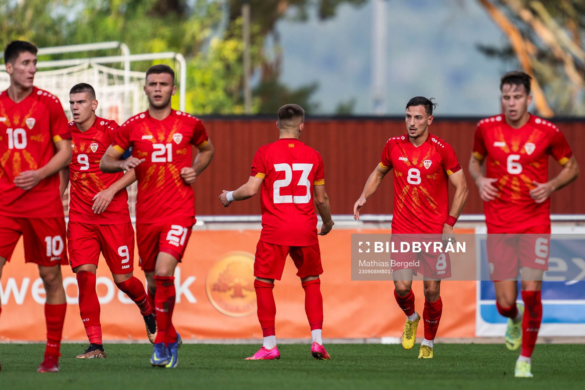 Ivan Nikolov of North Macedonia celebrate with teammates