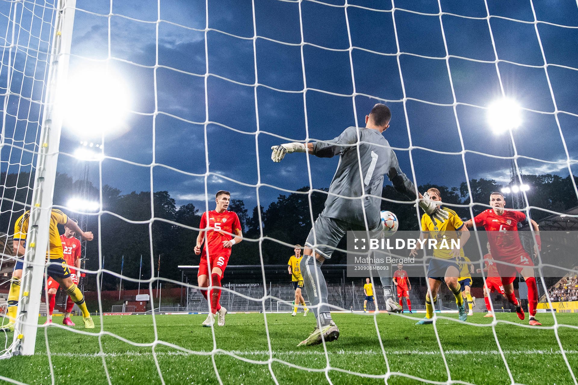 goalkeeper Marko Alchevski of North Macedonia with a save