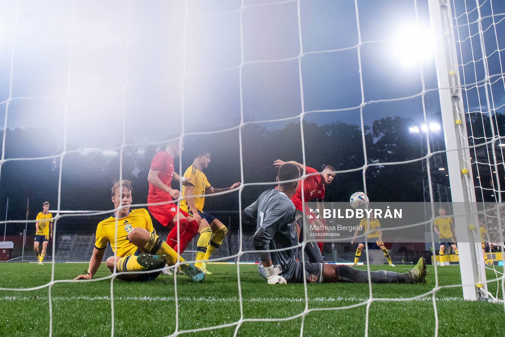 goalkeeper Marko Alchevski of North Macedonia saves a