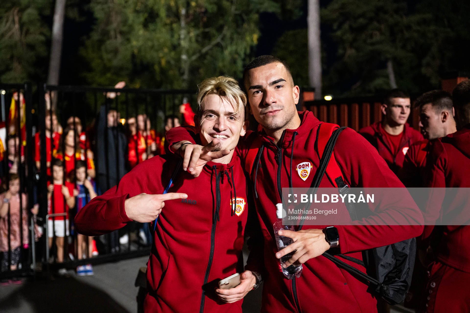 Berat Kalkan of North Macedonia celebrates with a team mate