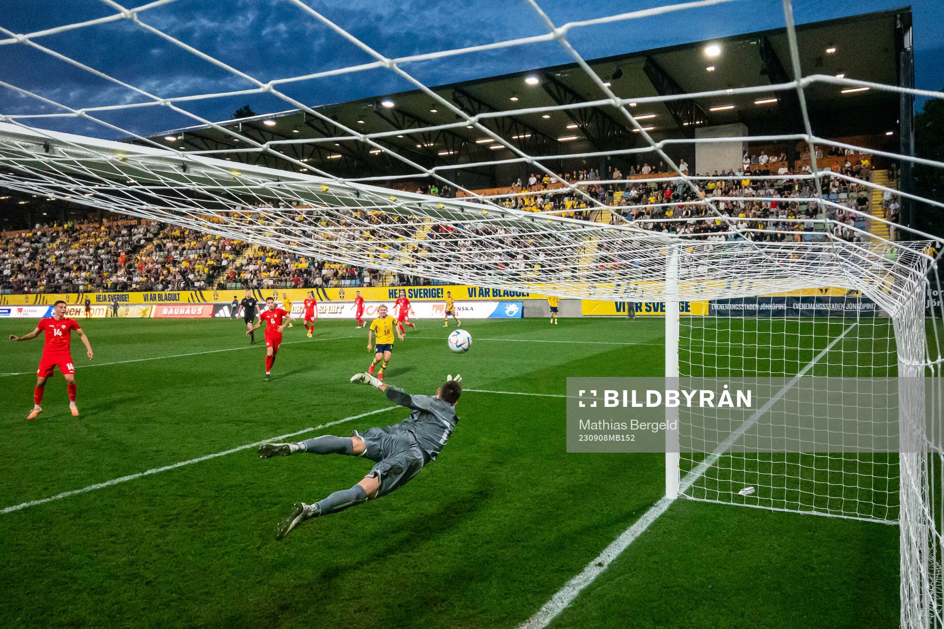 goalkeeper Marko Alchevski of North Macedonia with a save