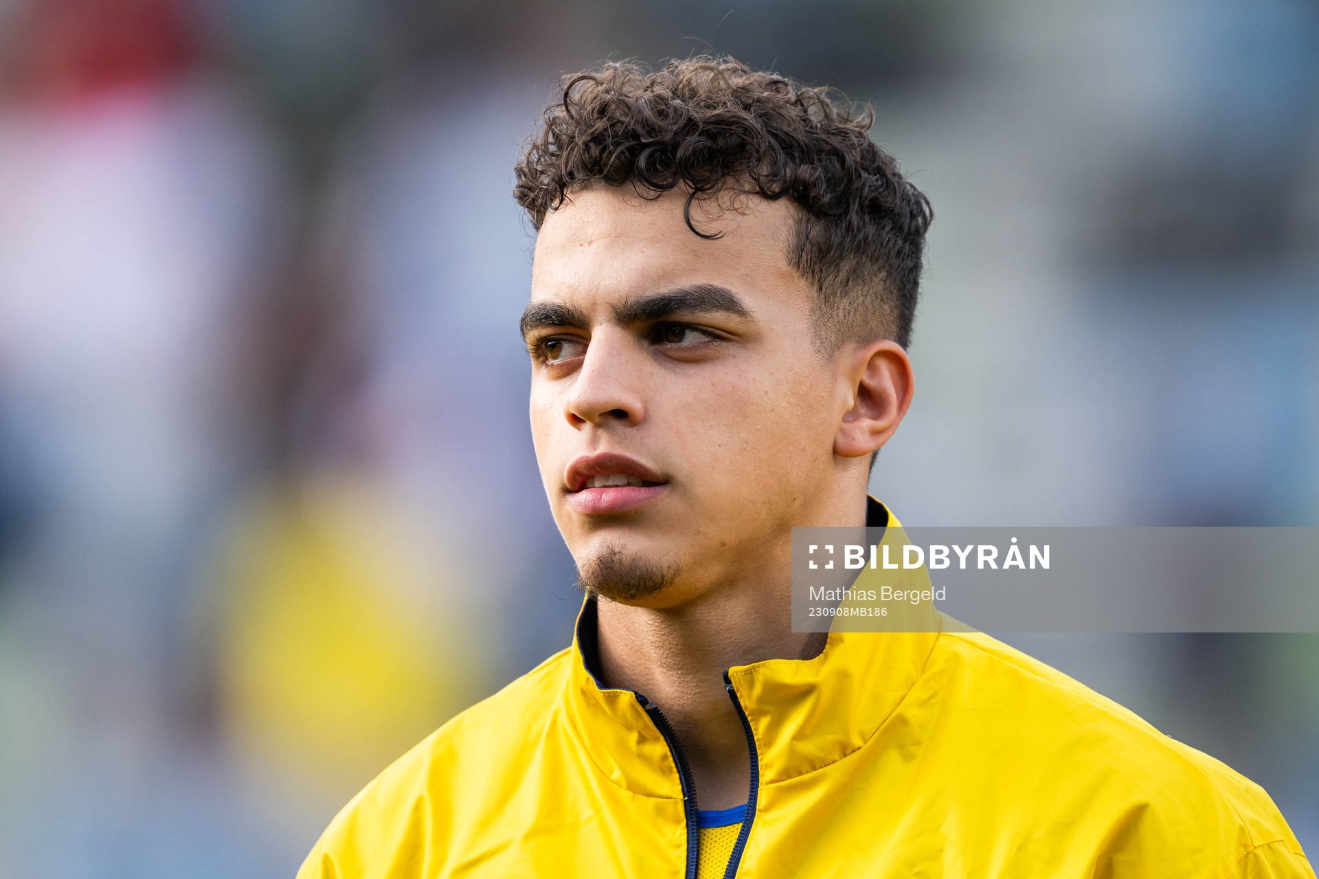 Yasin Ayari of Sweden during line-up ahead of the UEFA European Under-21 Qualifier football match between Sweden and North Macedonia on September 8, 2023 in Jönköping.