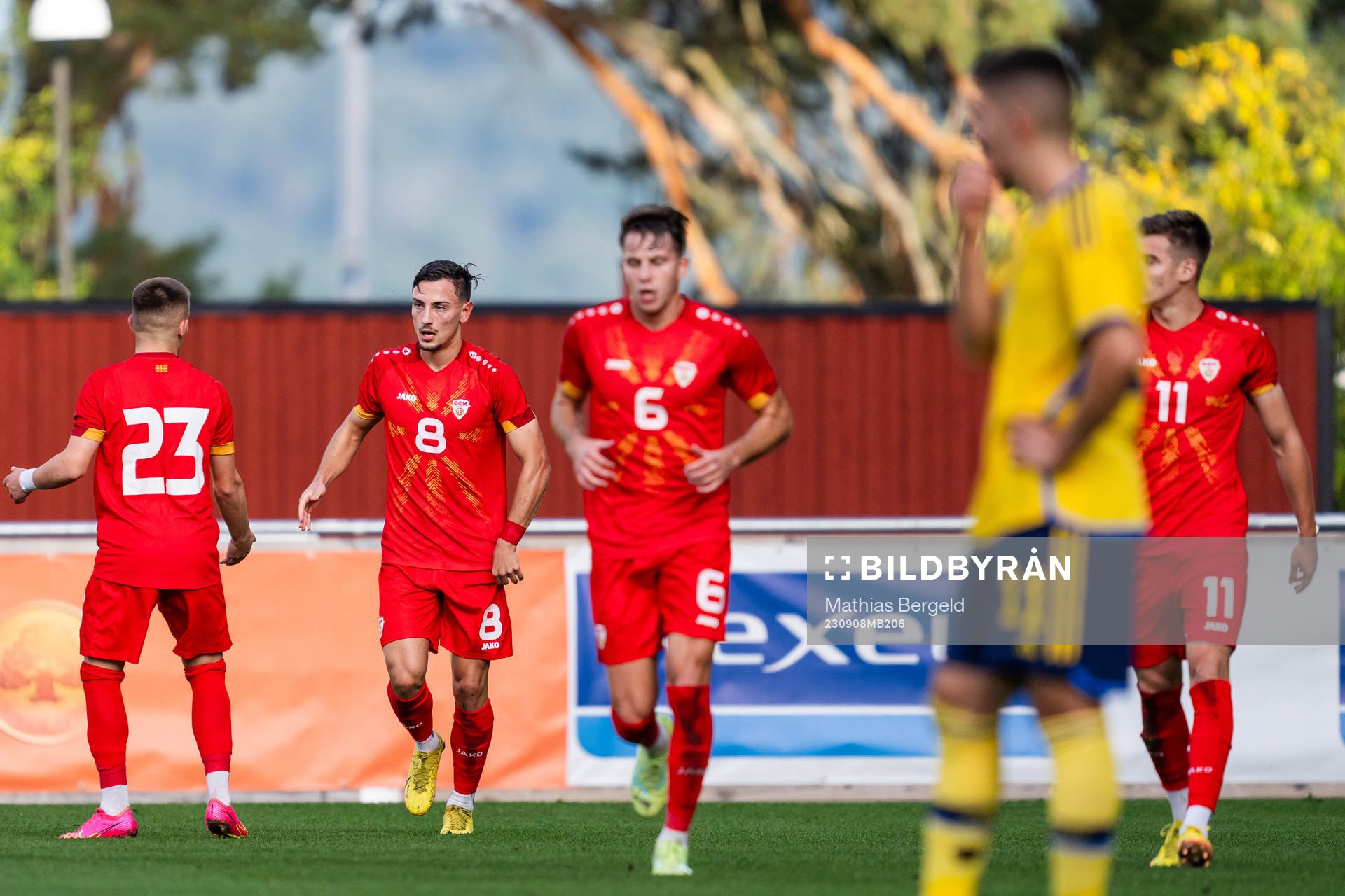 Ivan Nikolov of North Macedonia celebrates with team mates