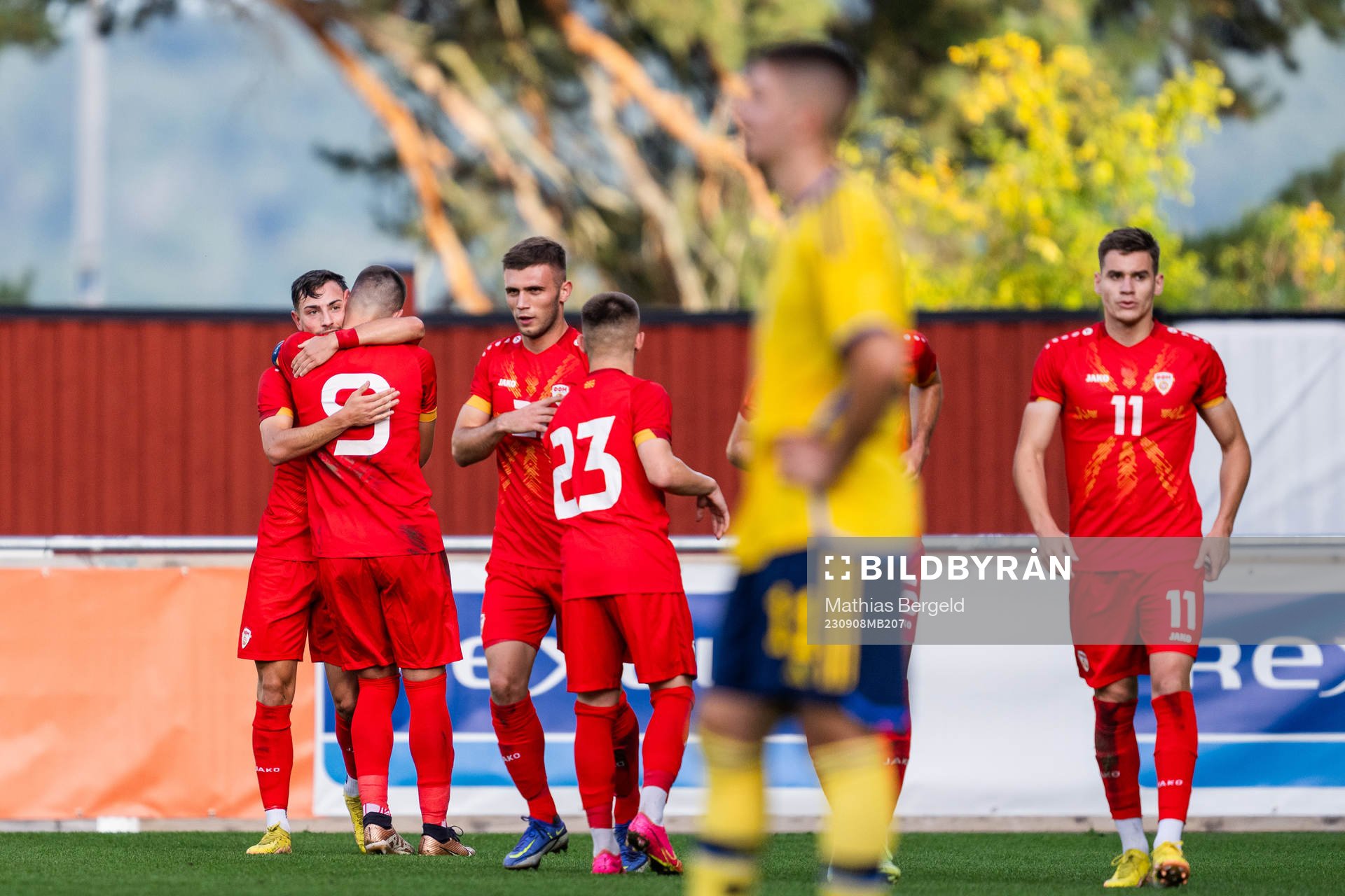 Ivan Nikolov of North Macedonia celebrates with team mates