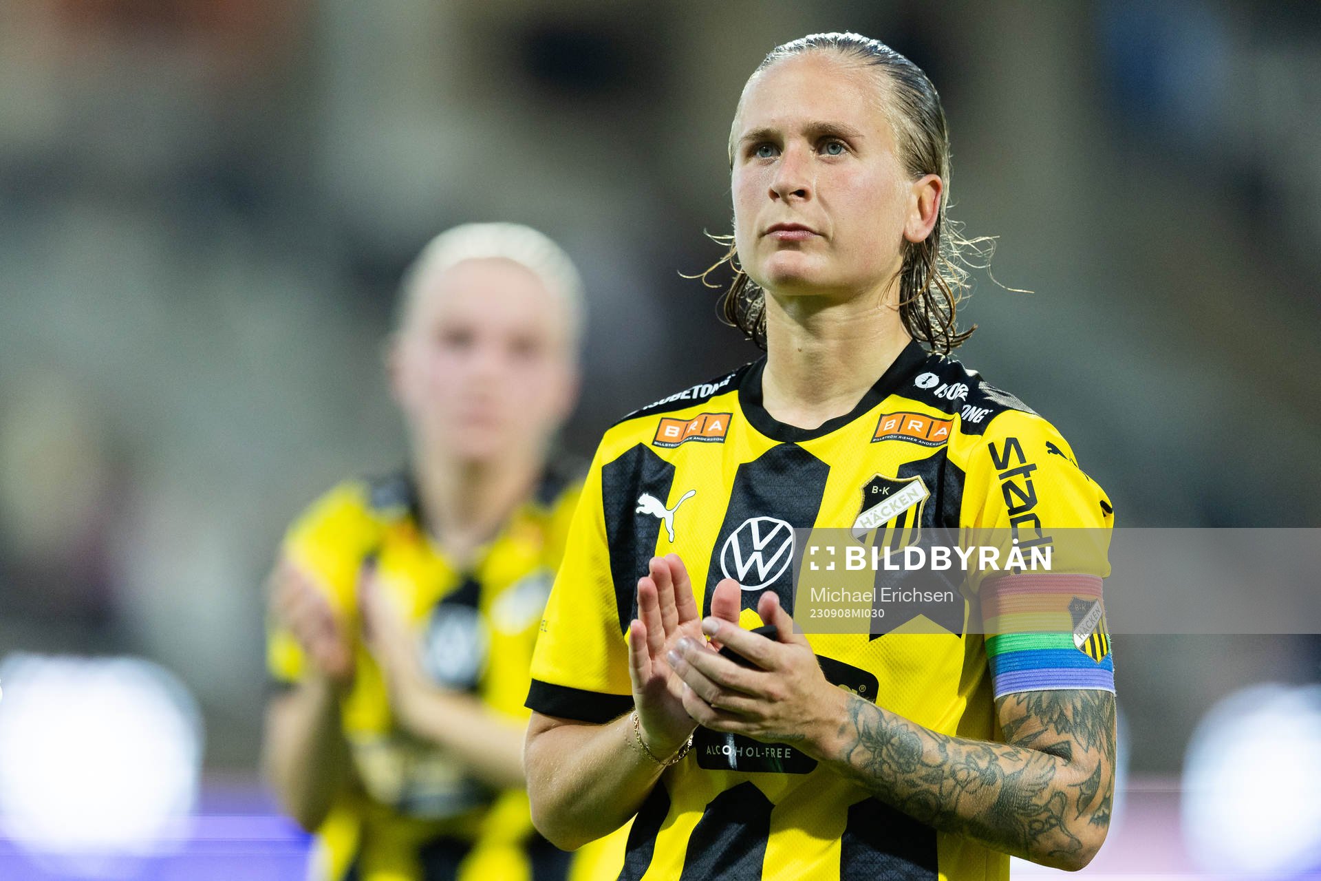 Häckens Filippa Curmark efter fotbollsmatchen i Damallsvenskan mellan Häcken och FC Rosengård den 8 september 2023 i Göteborg. 