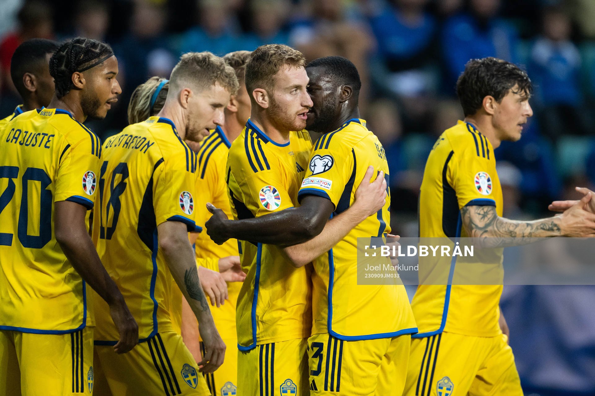 Dejan Kulusevski celebrate with Ken Sema of Sweden