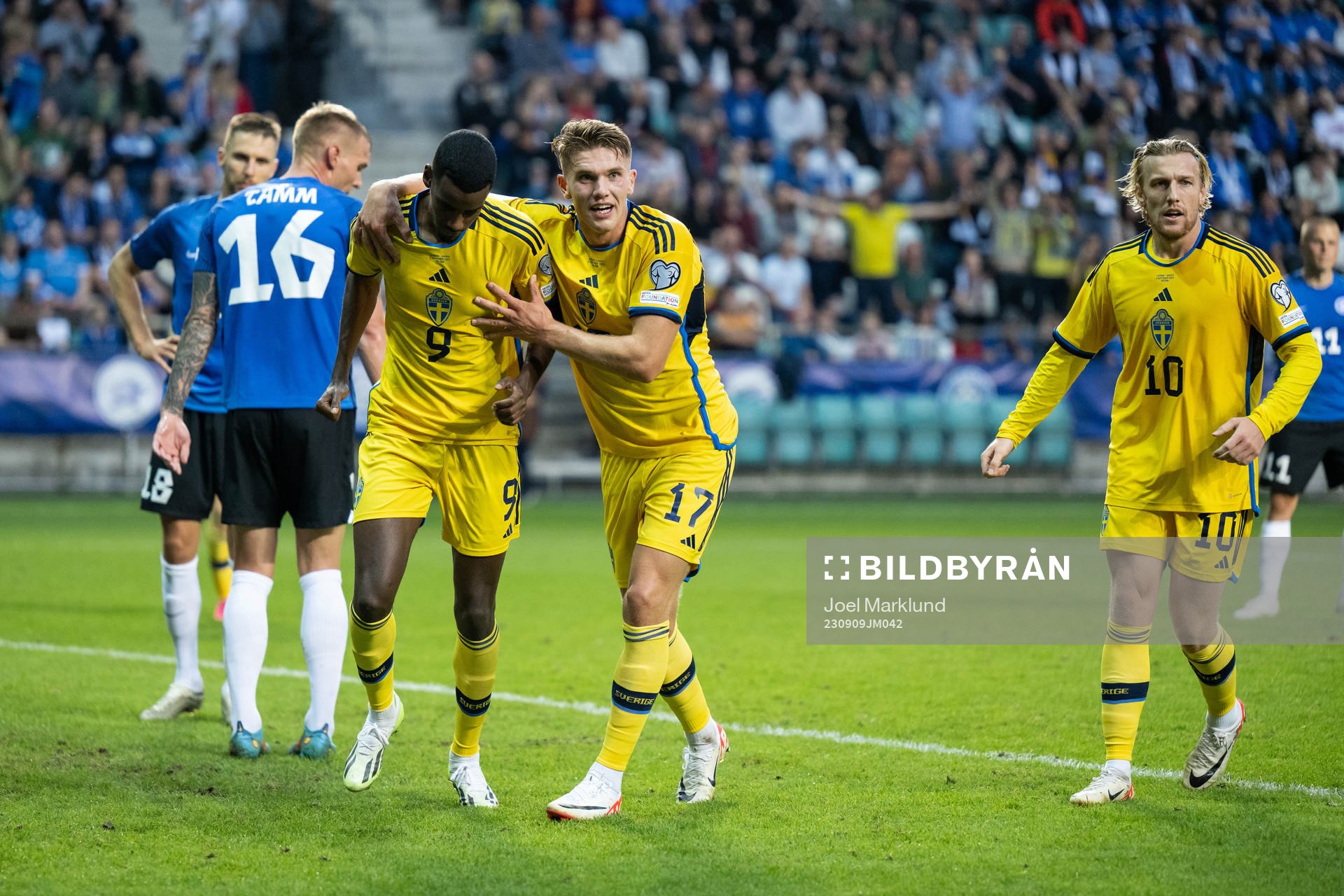Alexander Isak and Viktor Gyökeres of Sweden celebrate