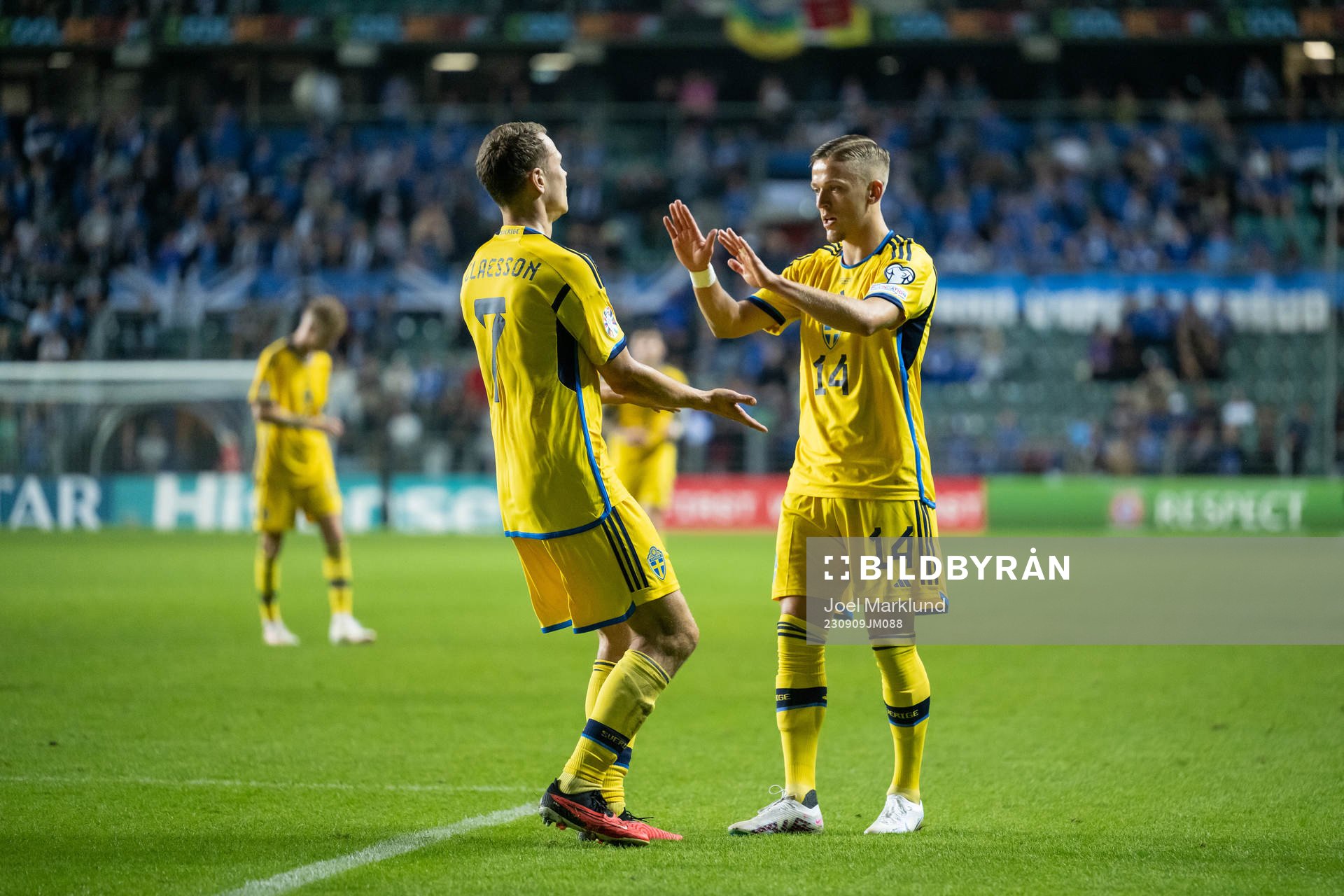 Viktor Claesson and Jesper Karlsson of Sweden celebrate