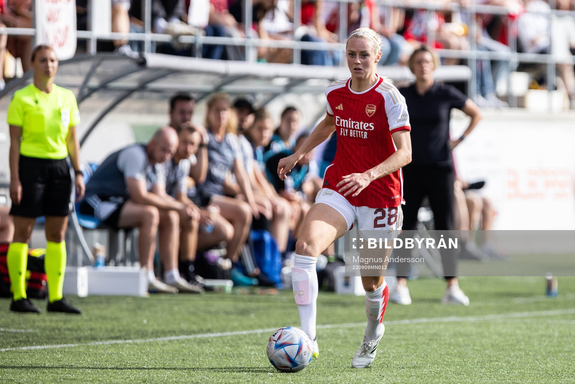 Amanda Ilestedt of Arsenal during the UEFA Women's Champions League football match between Arsenal and Paris FC on September 9, 2023 in Linköping.