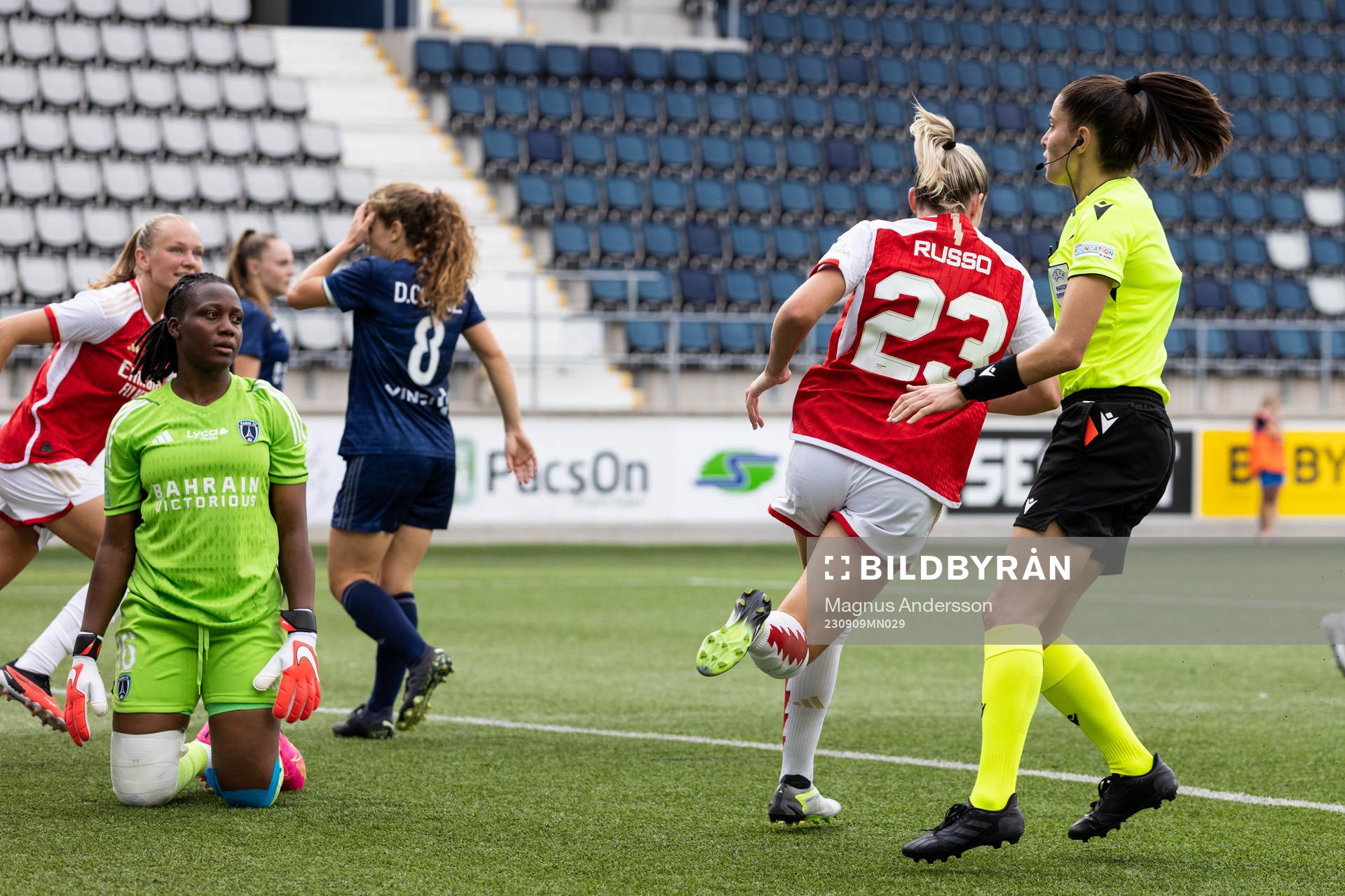 Alessia Russo of Arsenal celebrates after scoring 1-2 during the UEFA Women's Champions League football match between Arsenal and Paris FC on September 9, 2023 in Linköping.
