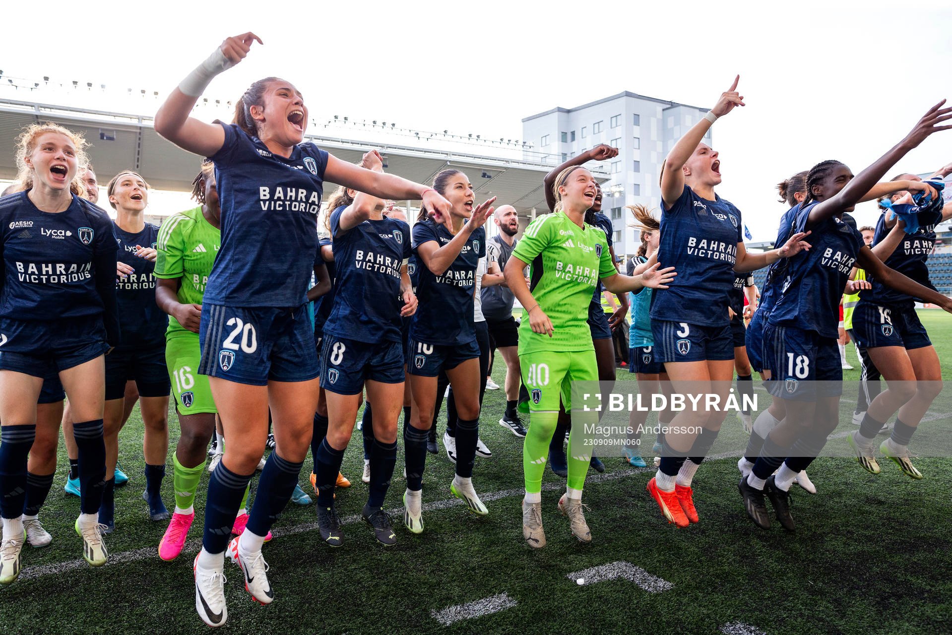 Players of Paris FC celebrate