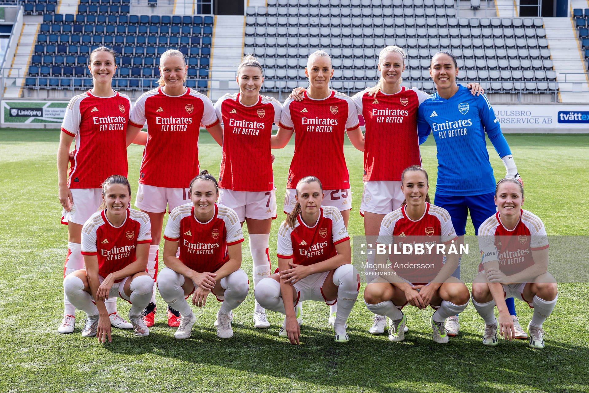 The starting eleven of Arsenal ahead of the UEFA Women's Champions League football match between Arsenal and Paris FC on September 9, 2023 in Linköping.