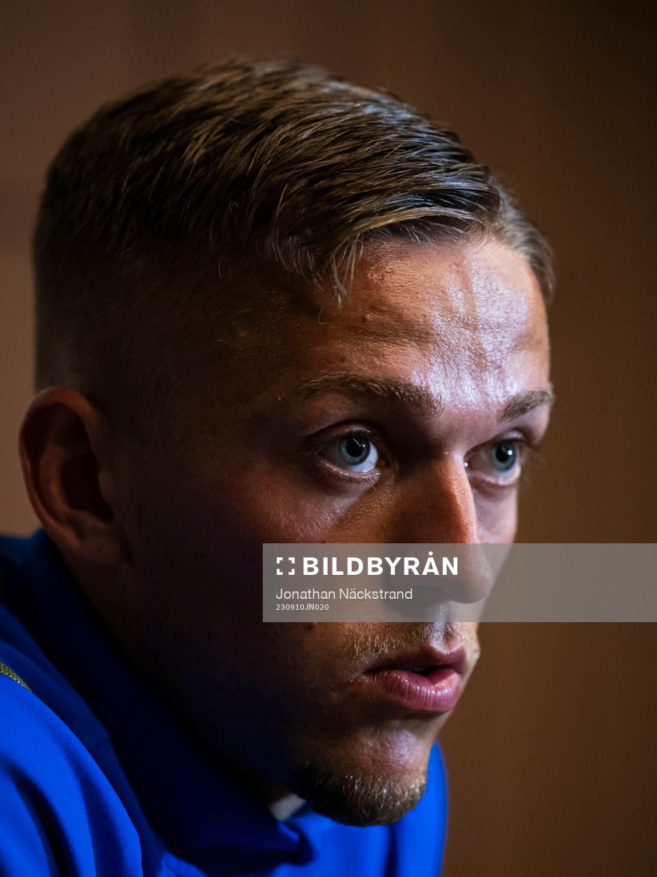 of the Swedish national football team at a Mixed Zone