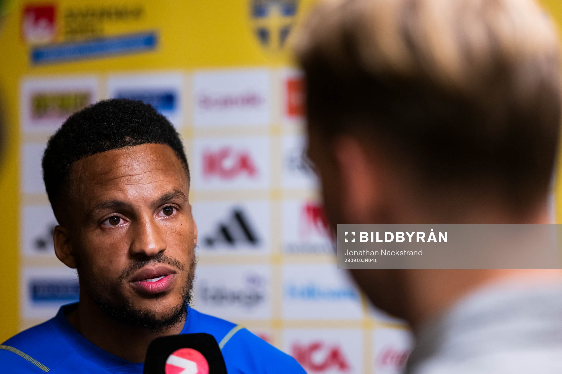 Martin Olsson of the Swedish national football team at a mixed zone on September 10, 2023 in Stockholm. 