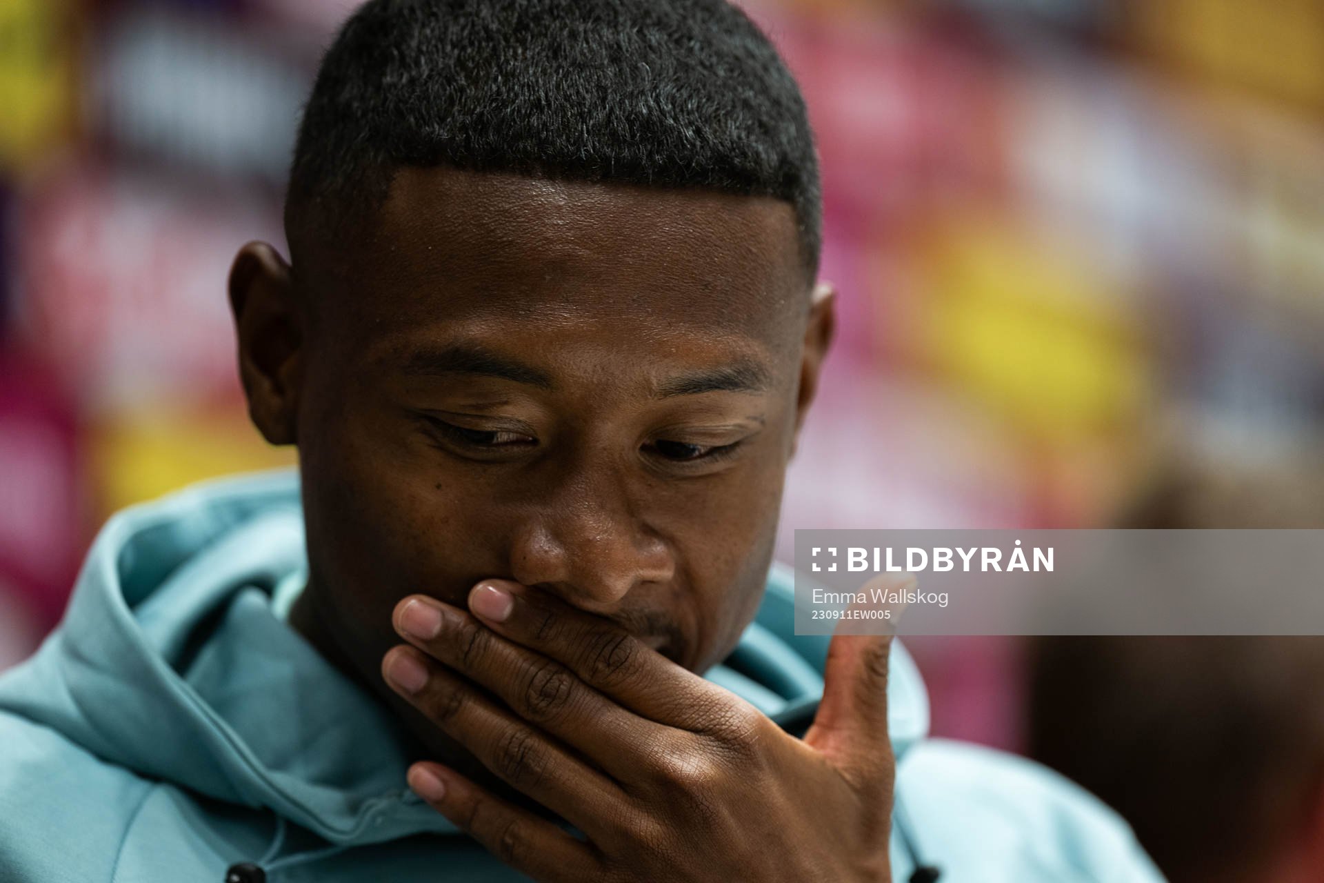 David Alaba of the Austrian national football team during a press conference on September 11, 2023 in Stockholm. 