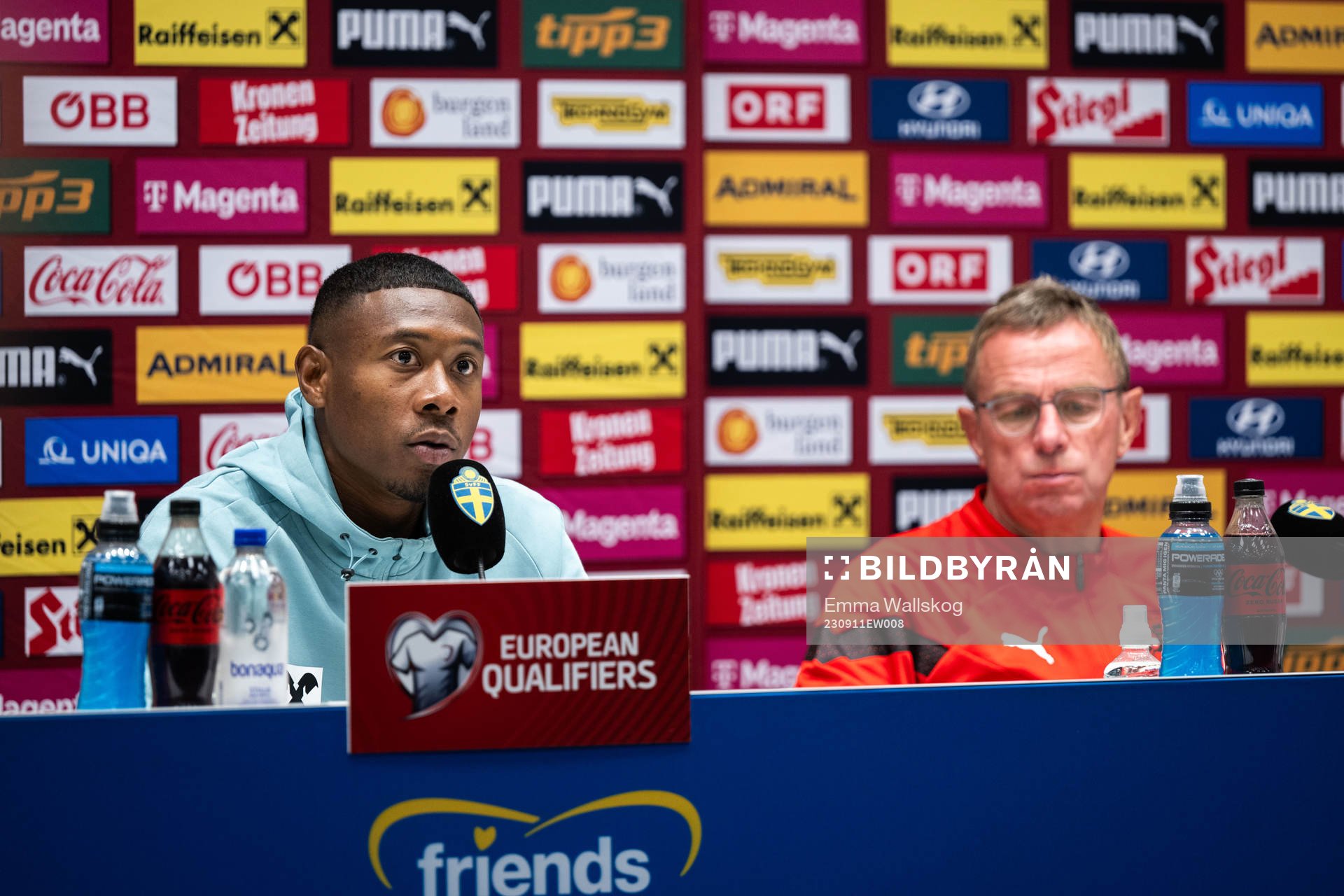 David Alaba and Ralf Rangnick, head coach of the Austrian