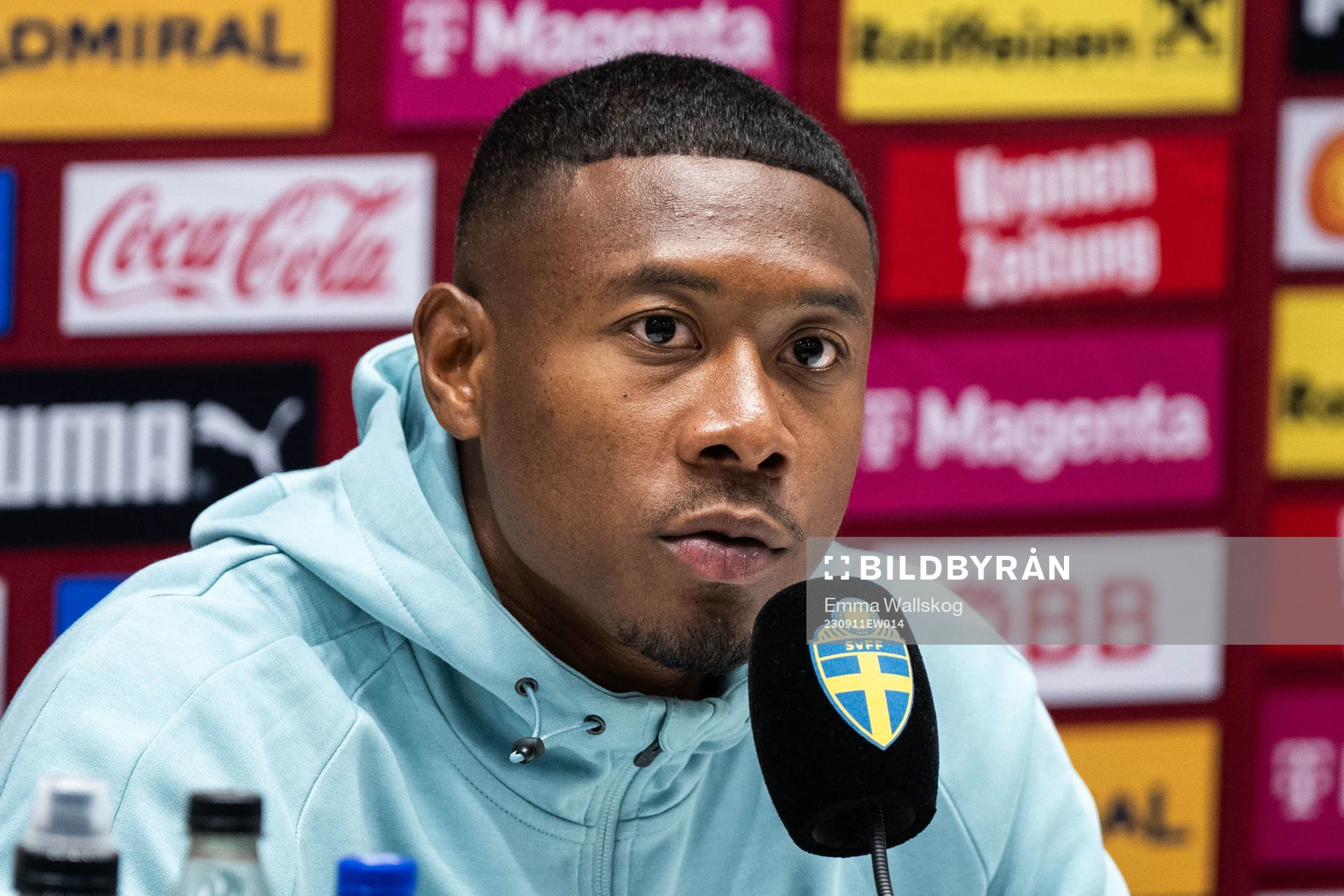 David Alaba of the Austrian national football team during a press conference on September 11, 2023 in Stockholm.