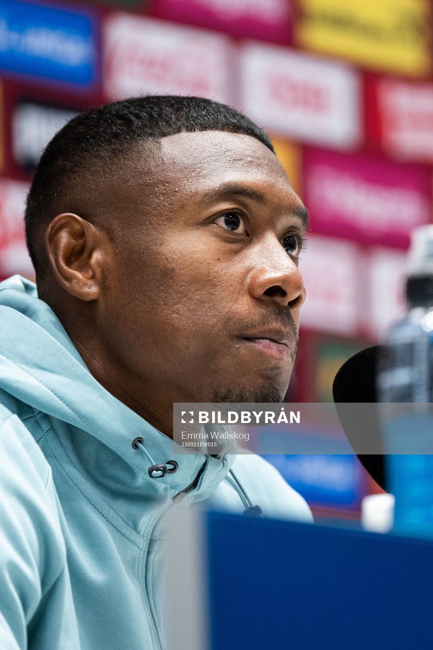 David Alaba of the Austrian national football team during a press conference on September 11, 2023 in Stockholm. 