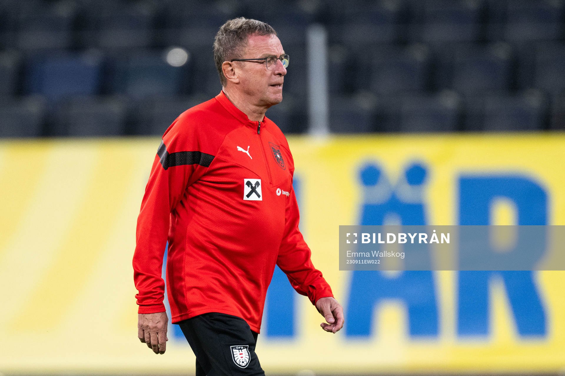 Ralf Rangnick, head coach of the Austrian national football team during a pitch walk on September 11, 2023 in Stockholm. 
