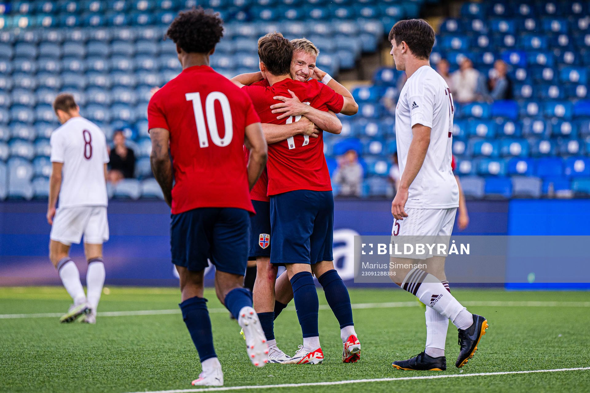 Kristian Fredrik Malt Arnstad of Norway celebrates after scoring the 2-0 goal during the UEFA European Under-21 Qualifier football match between Norway and Latvia on September 12, 2023 in Drammen.