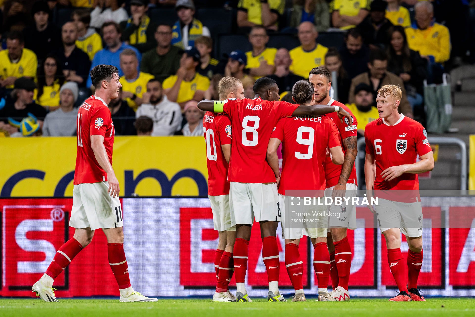 Marko Arnautovic of Austria celebrate with teammates