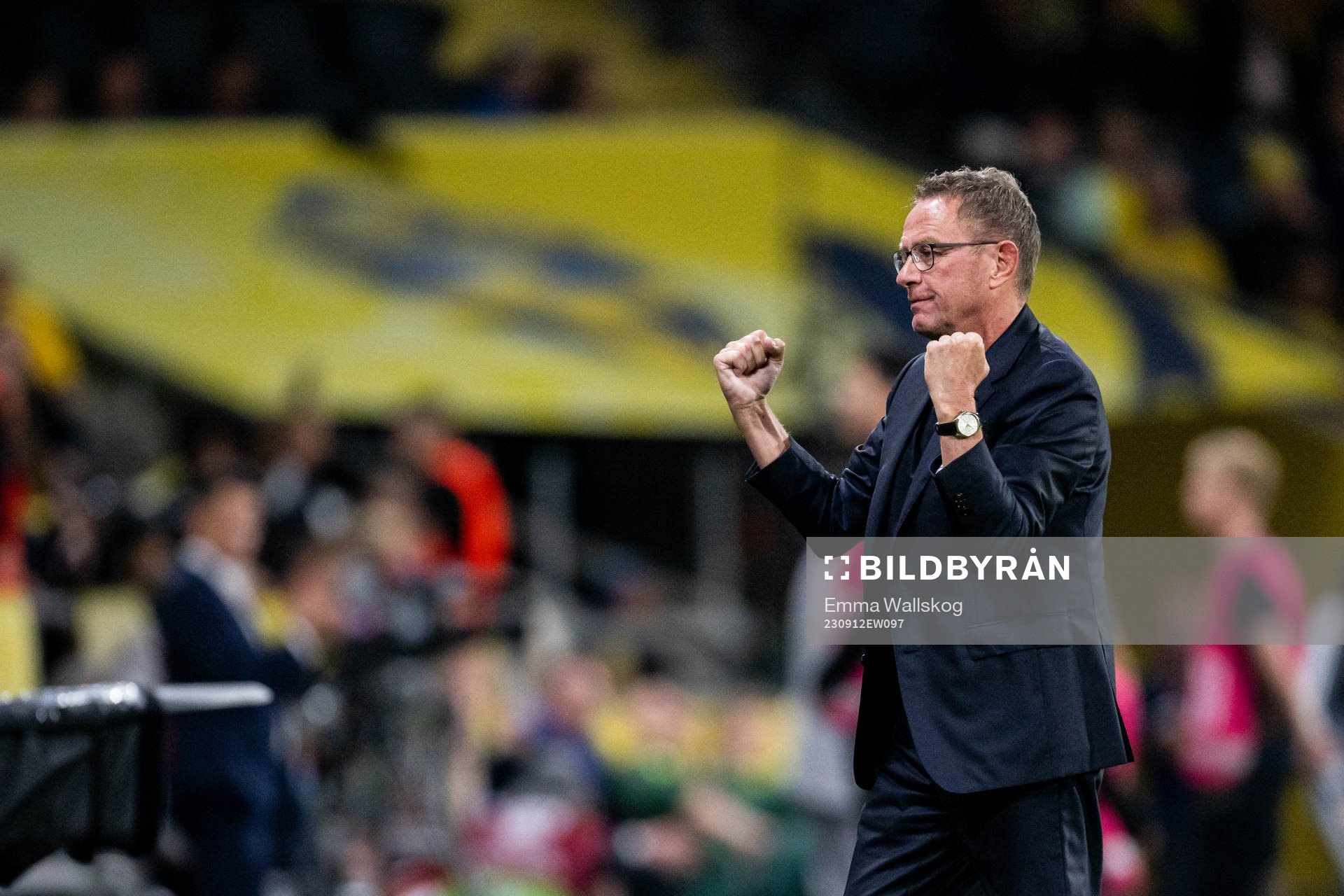 Head coach Ralf Rangnick of Austria celebrates after the UEFA Euro Qualifier football match between Sweden and Austria on September 12, 2023 in Stockholm.