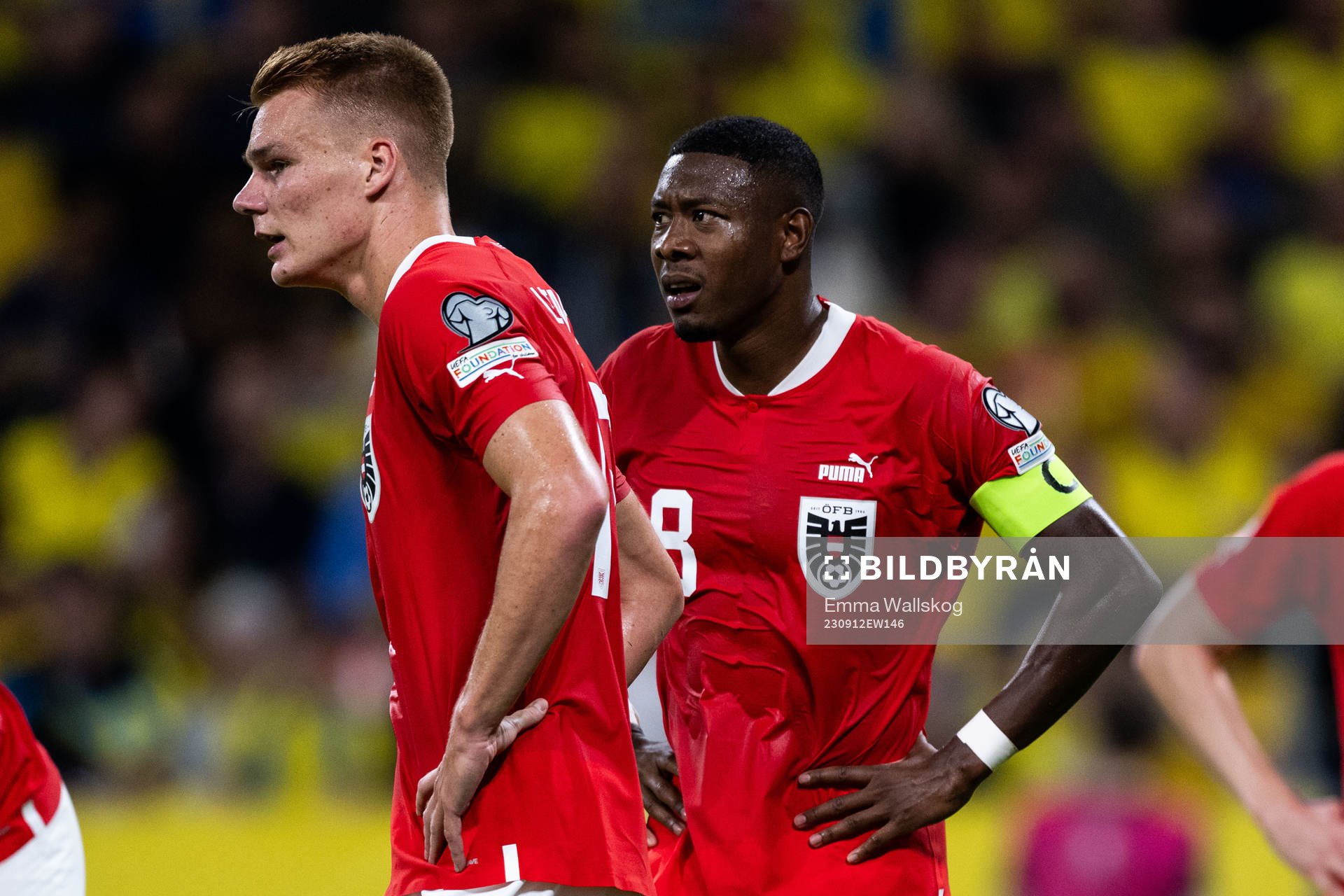 David Alaba of Austria reacts