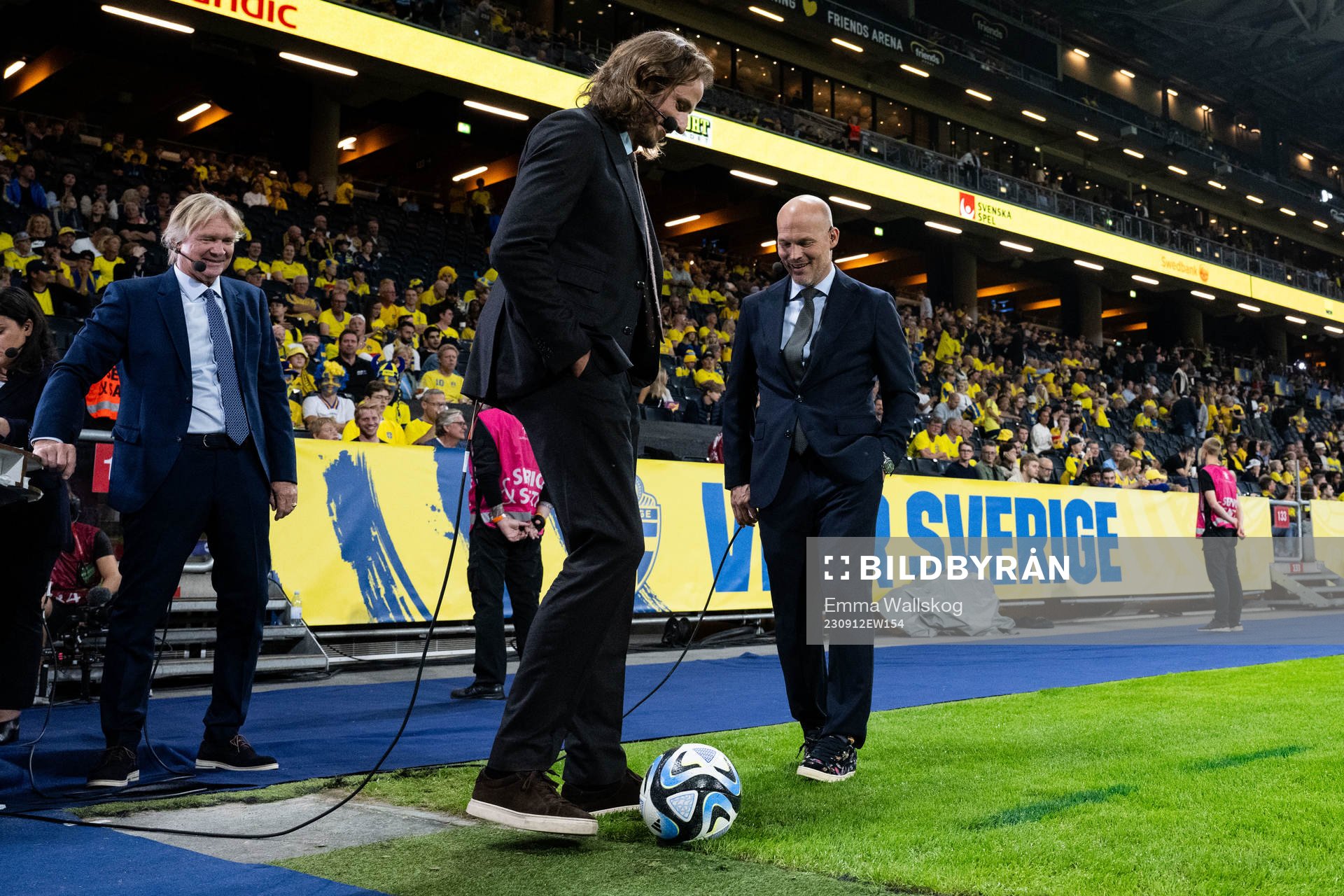 Glenn Strömberg, Jonas Olsson and Fredrik Ljungberg in Viaplay’s studio ahead of the UEFA Euro Qualifier football match between Sweden and Austria on September 12, 2023 in Stockholm.