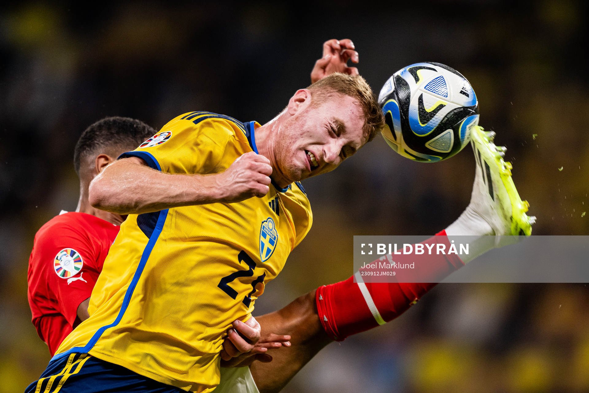 Dejan Kulusevski of Sweden and Phillipp Mwene of Austria