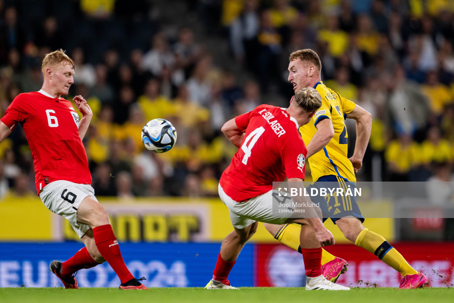Dejan Kulusevski of Sweden against Nicolas Seiwald and