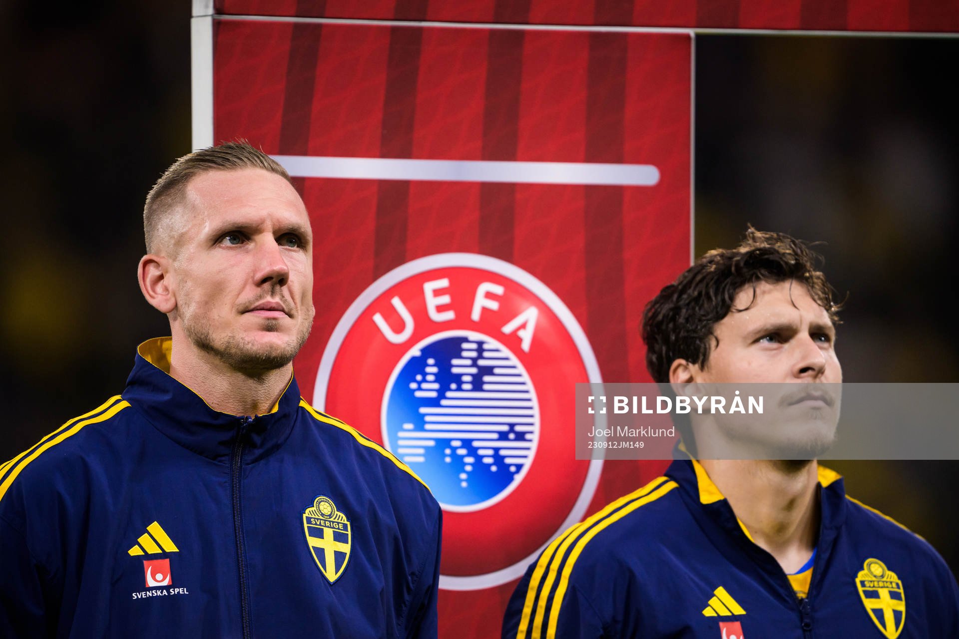 Goalkeeper Robin Olsen and Victor Nilsson Lindelöf of