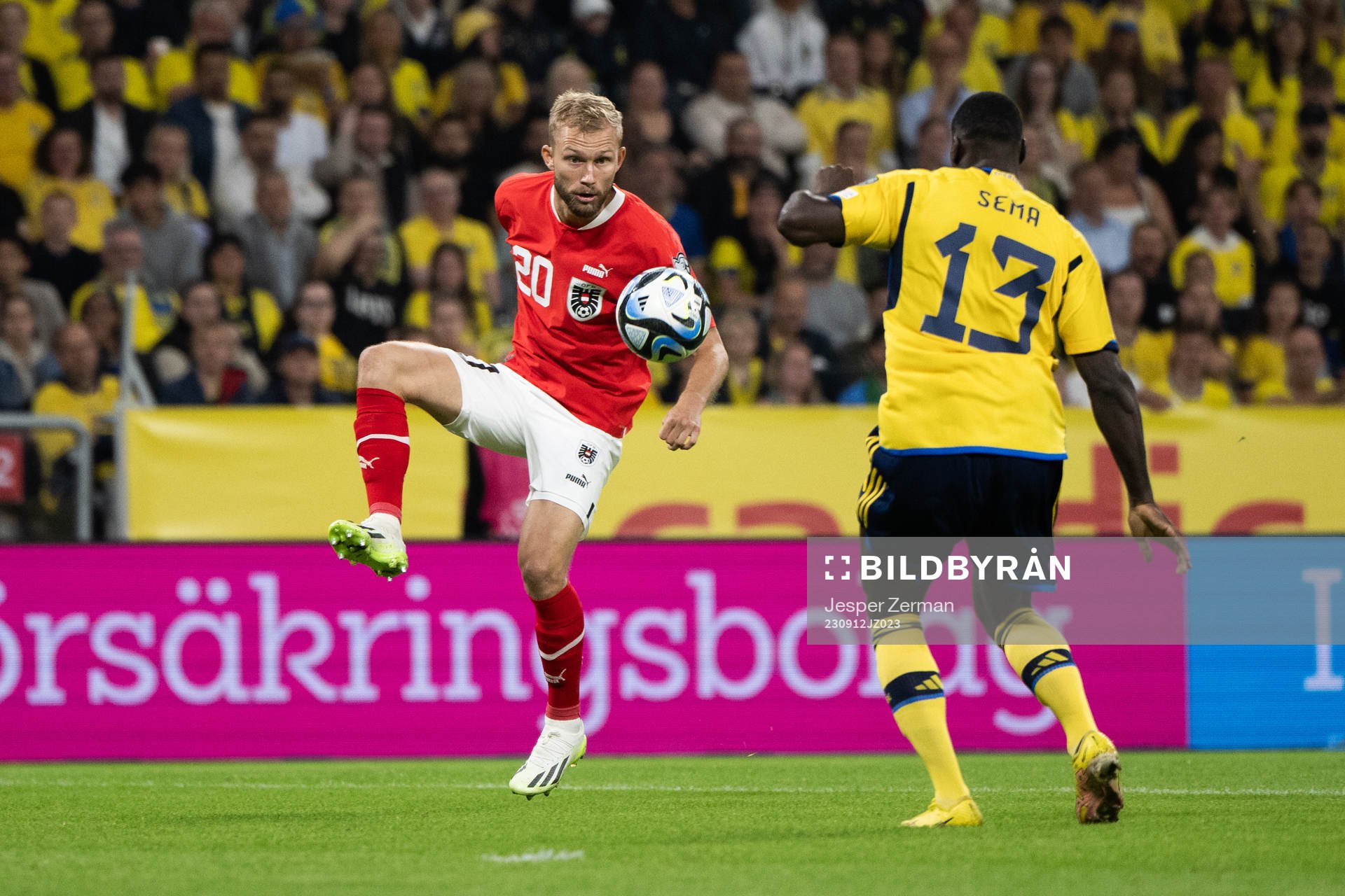 Konrad Laimer of Austria and Ken Sema of Sweden