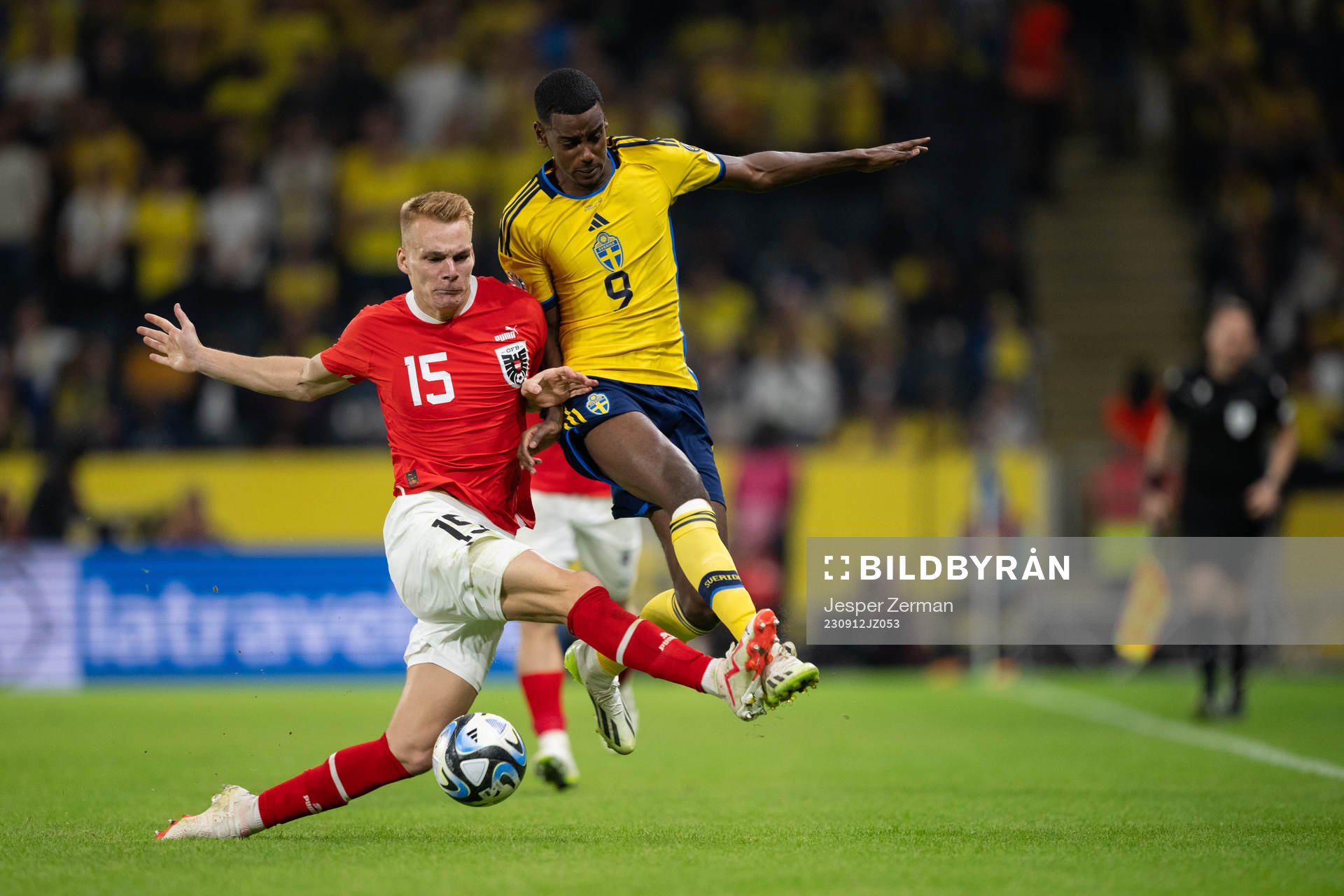Philipp Lienhart of Austria and Alexander Isak of Sweden