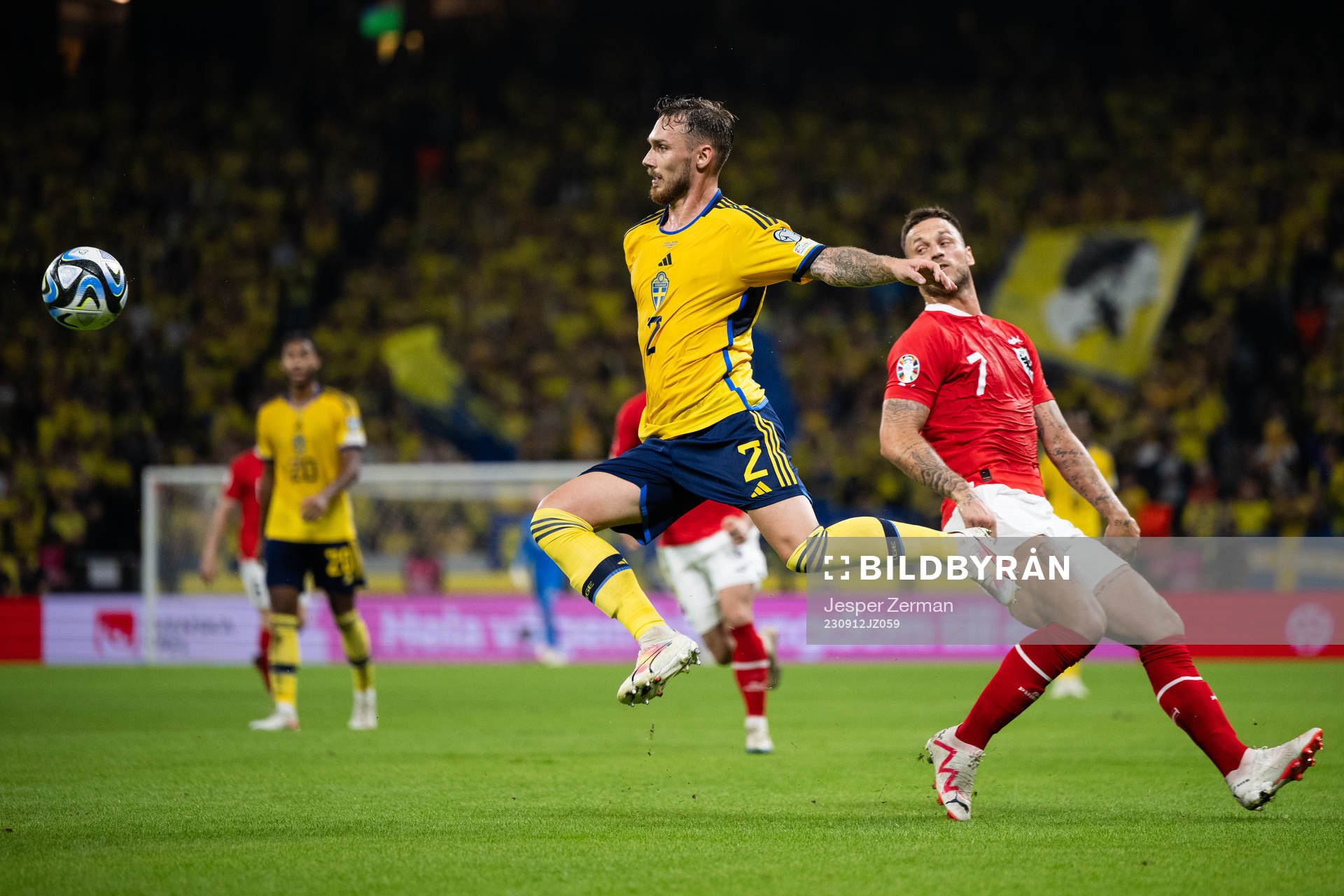 Linus Wahlqvist Egnell of Sweden and Marko Arnautovic of