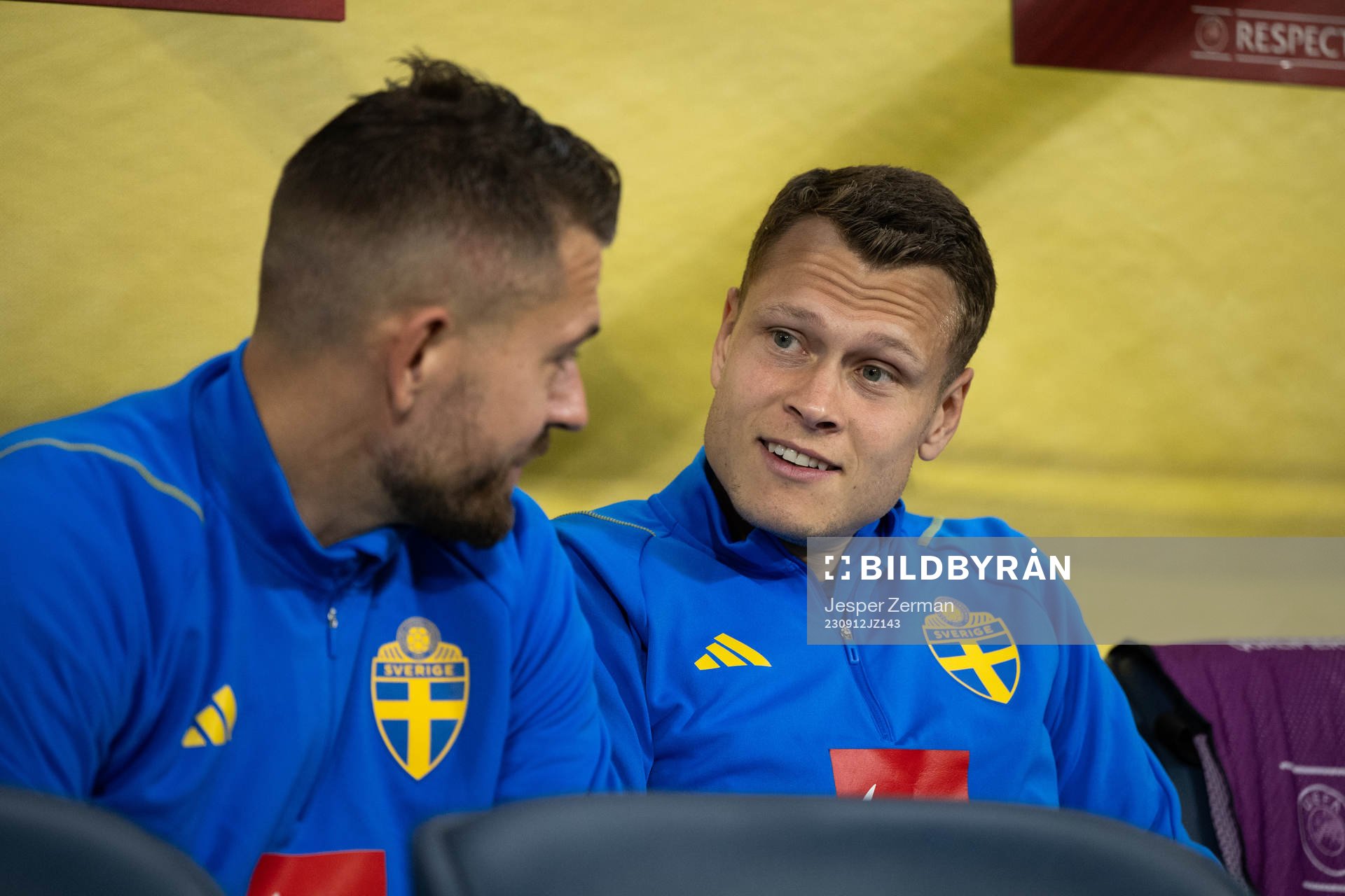 Goalkeeper Kristoffer Nordfeldt and Viktor Claesson of