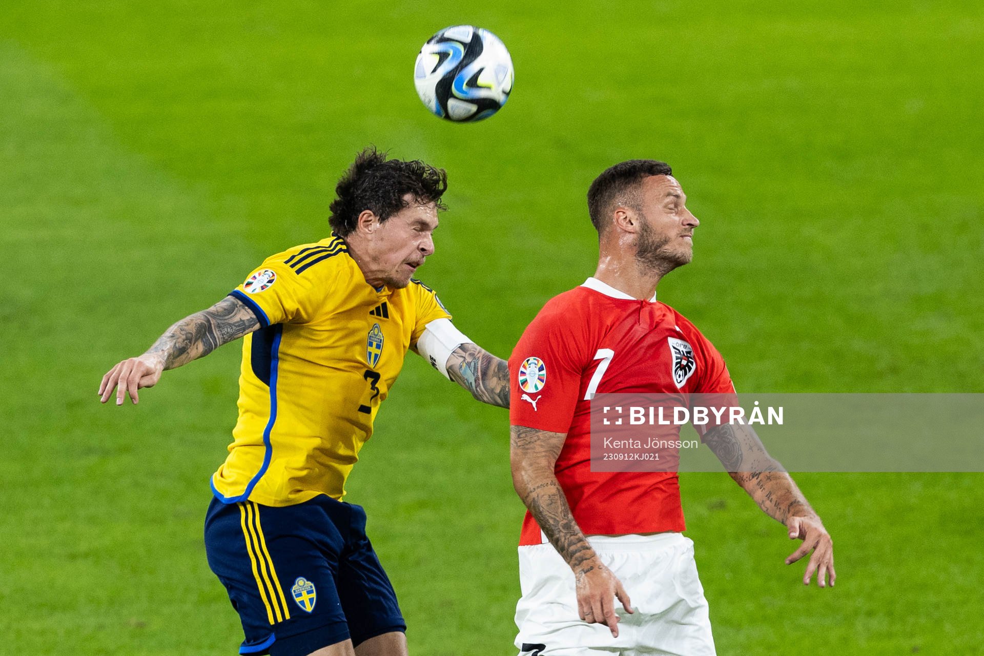 Victor Nilsson Lindelöf of Sweden and Marko Arnautovic of