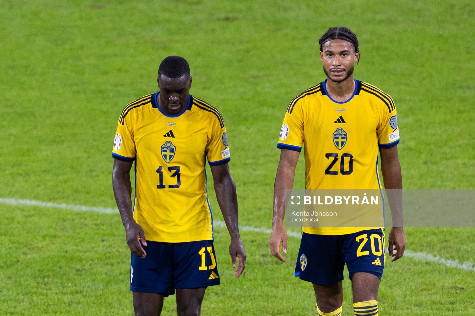 Ken Sema and Jens-Lys Michel Cajuste of Sweden looks