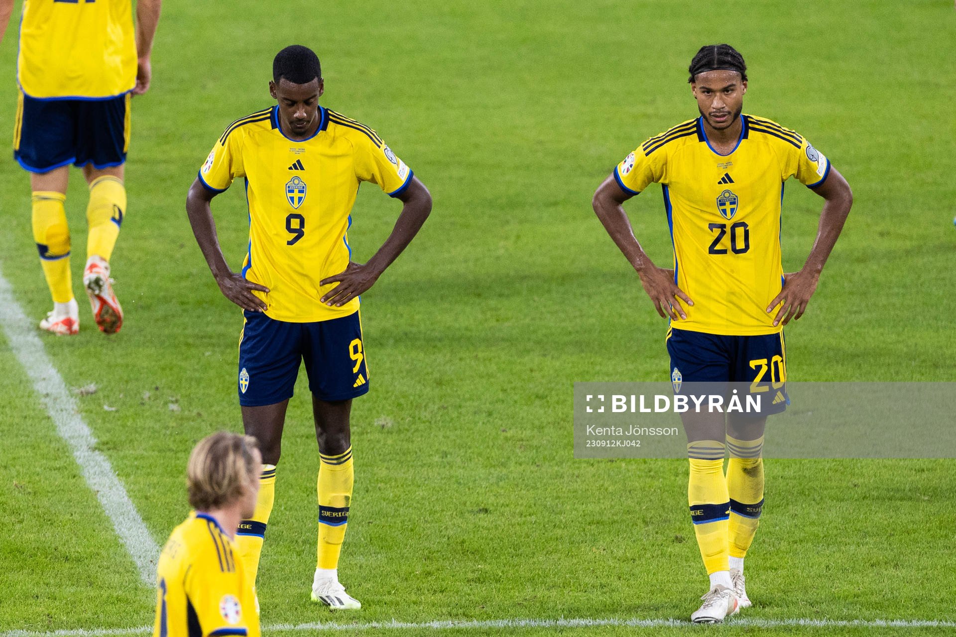Alexander Isak and Jens-Lys Michel Cajuste of Sweden look
