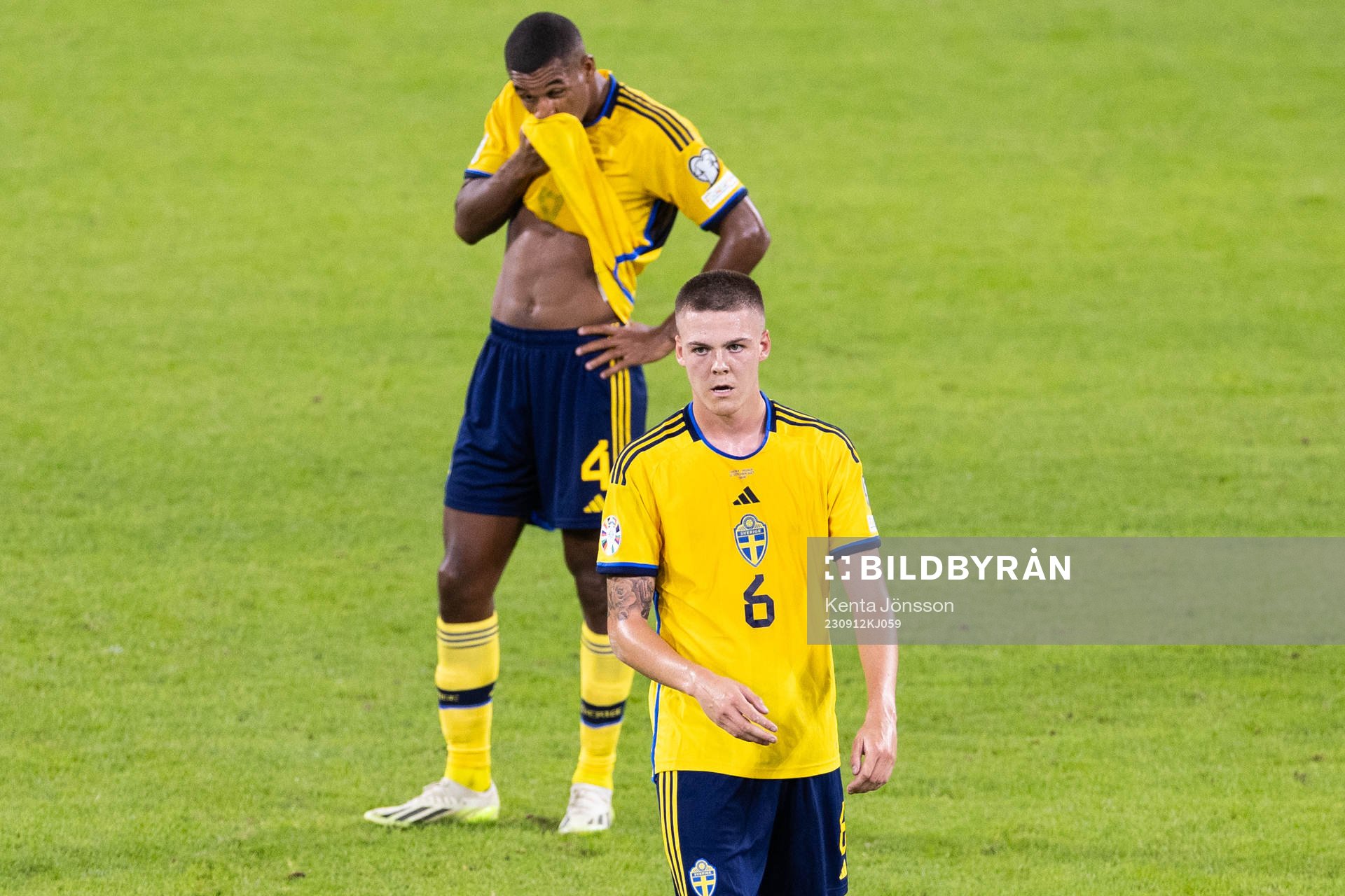 Emil Holm of Sweden looks dejected