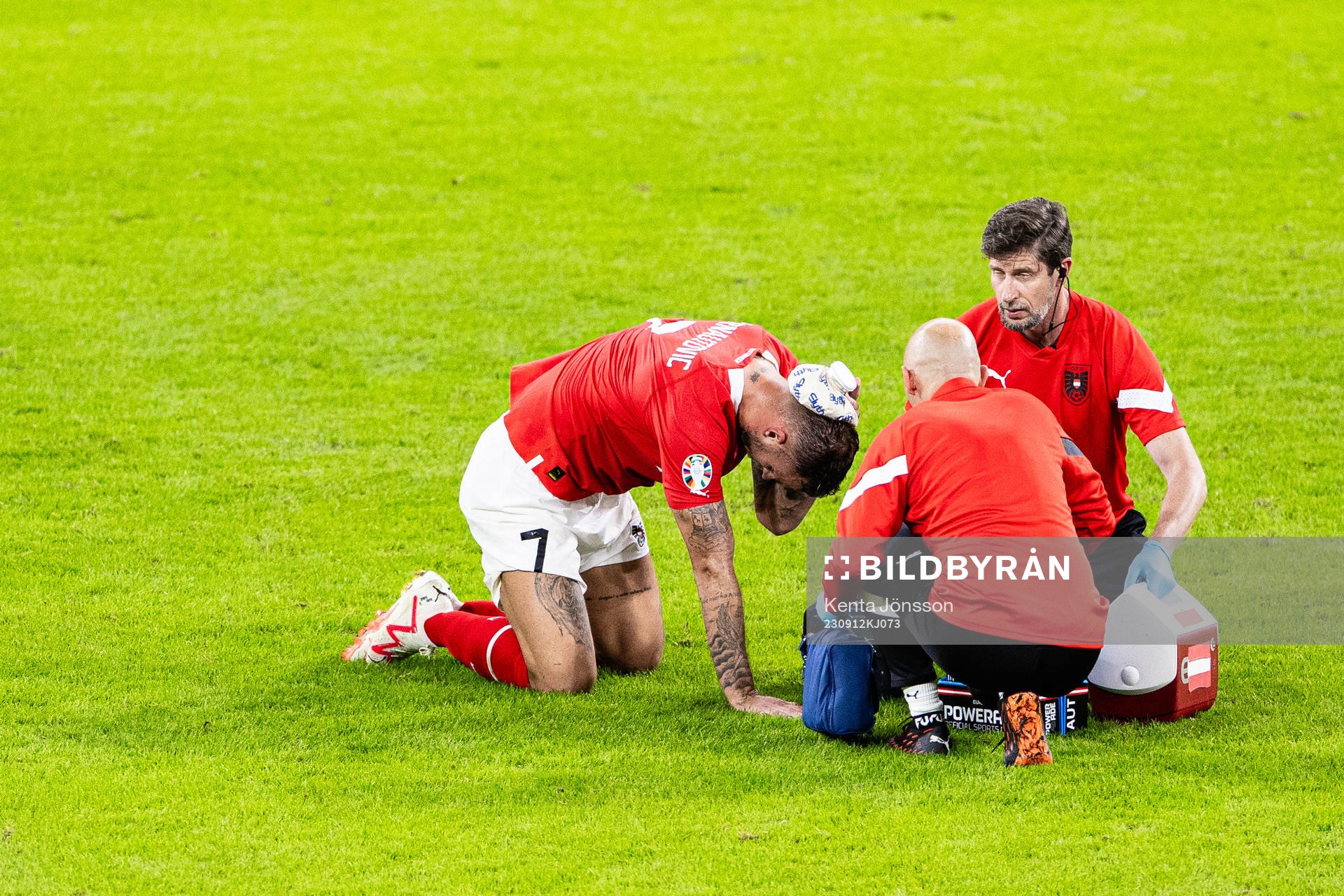 of Austria Marko Arnautovic in pain