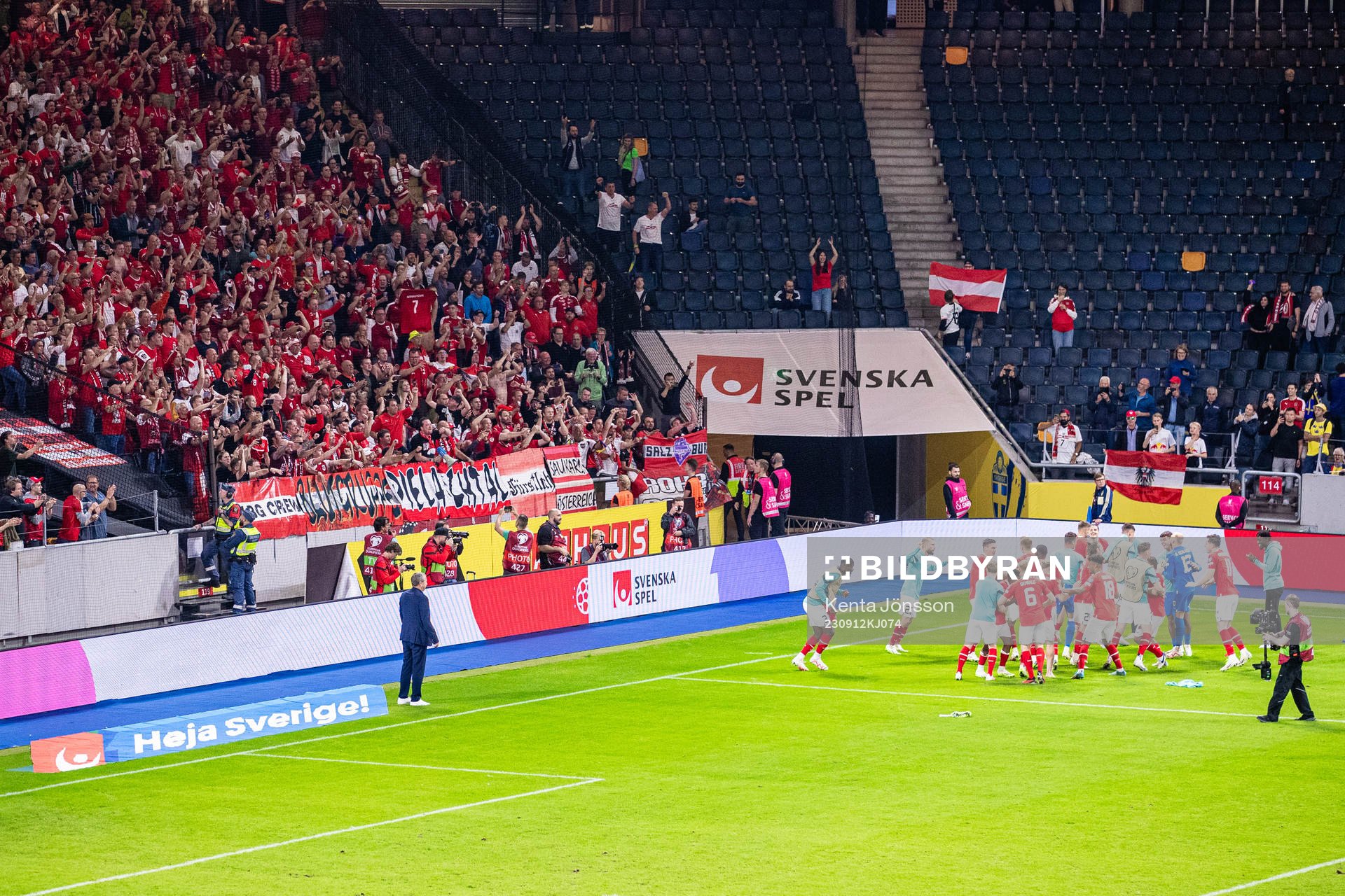 Players of Austria celebrates with supporters