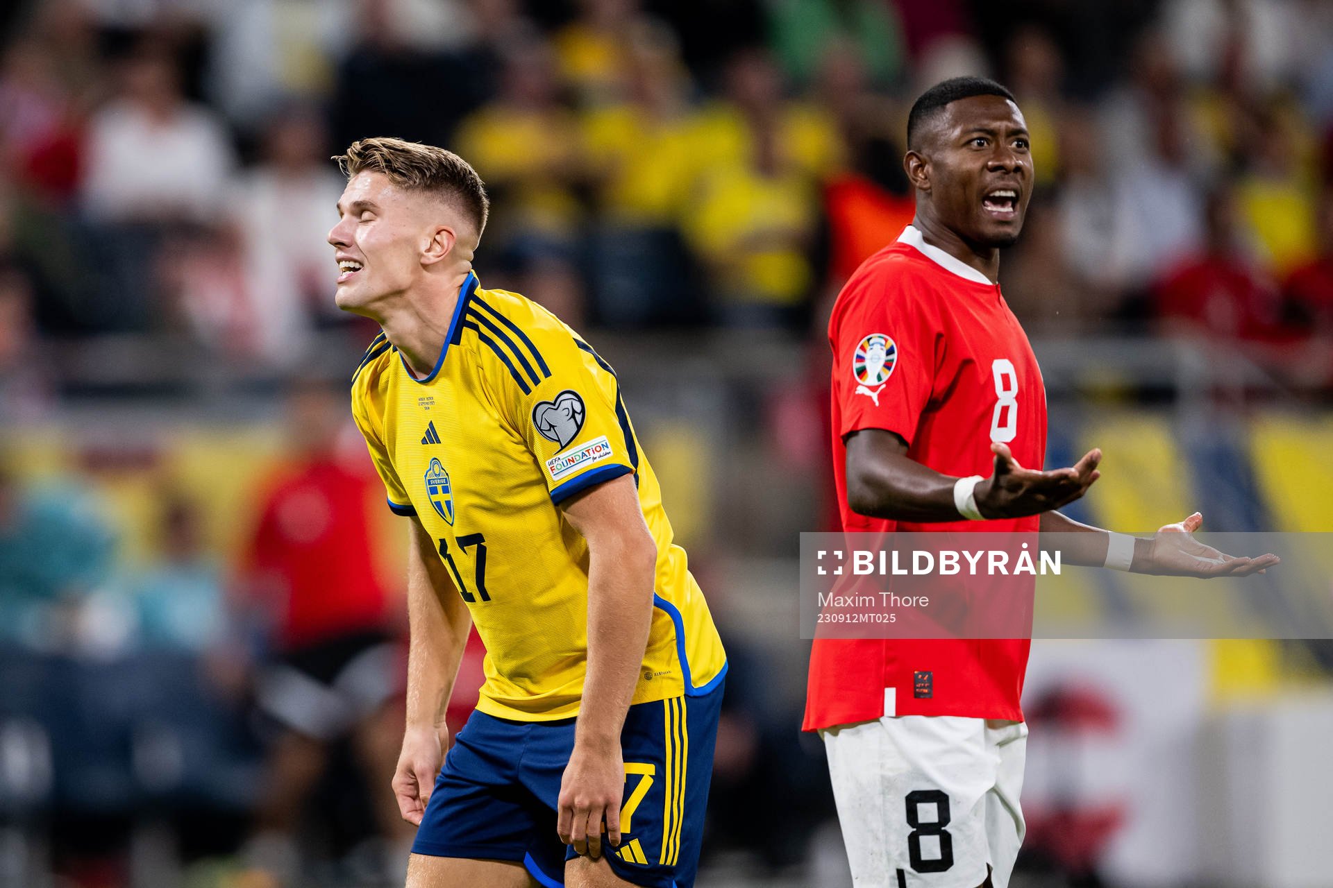 Viktor Gyökeres of Sweden looks dejected next to David