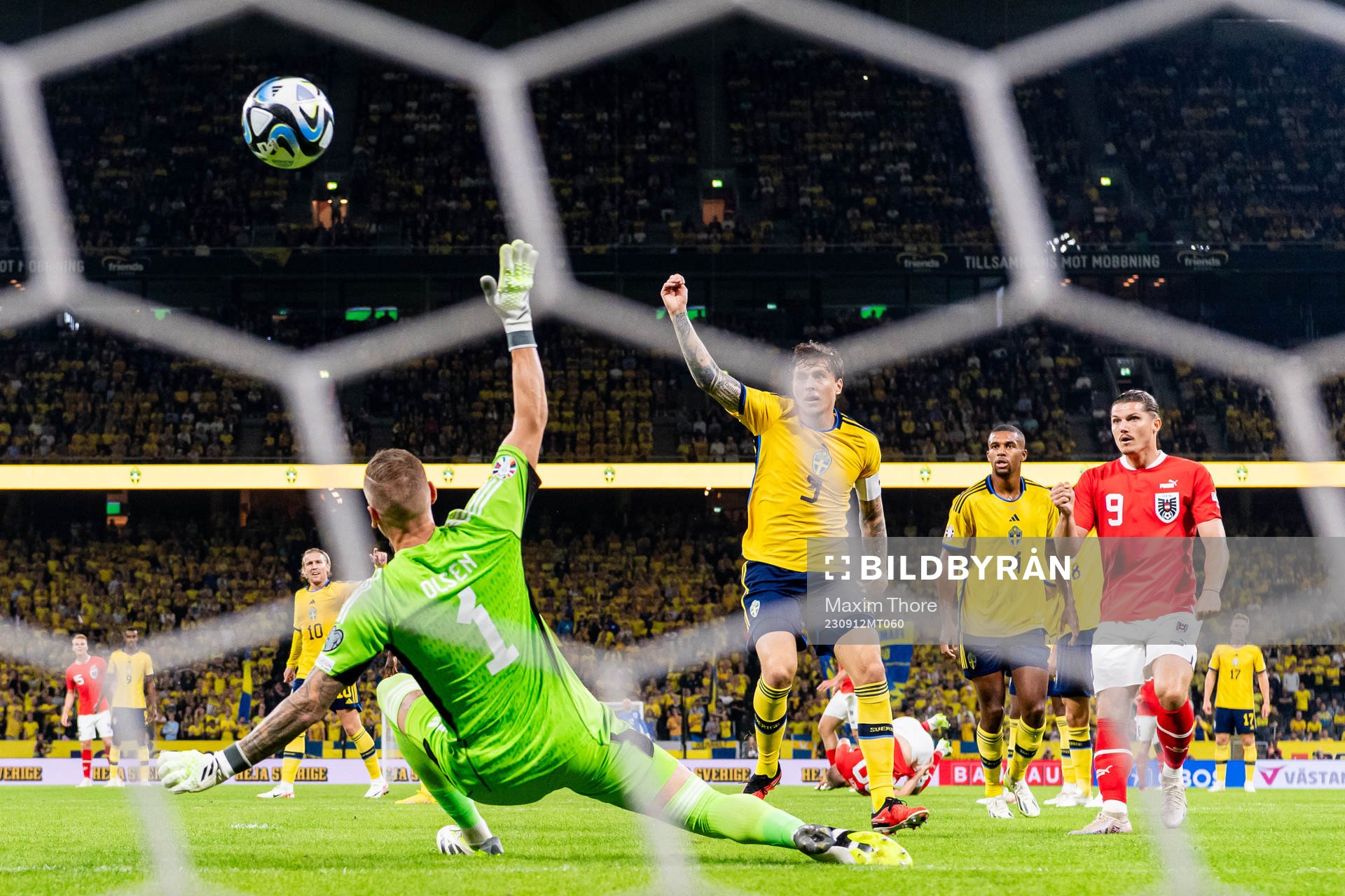 Marcel Sabitzer of Austria scores a goal against goalkeeper