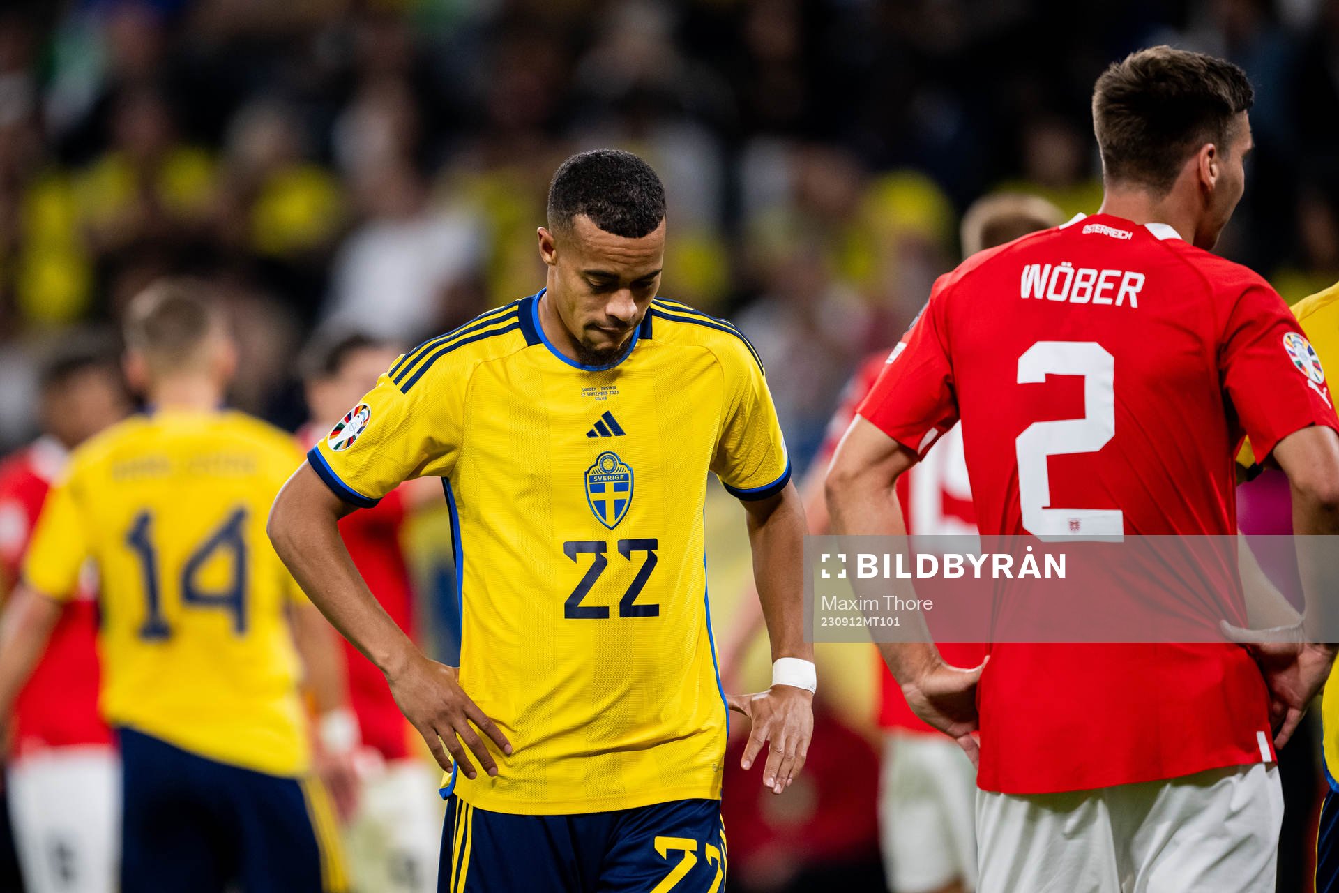 Robin Quaison of Sweden looks dejected
