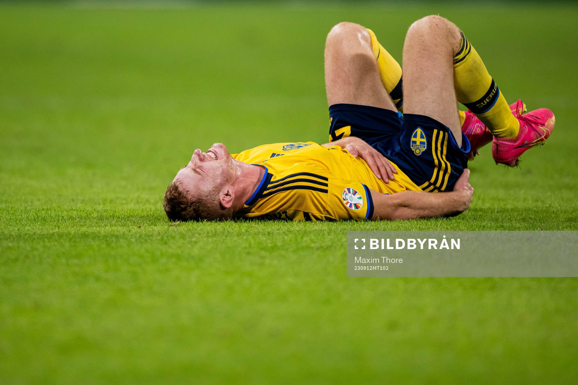Dejan Kulusevski of Sweden in pain