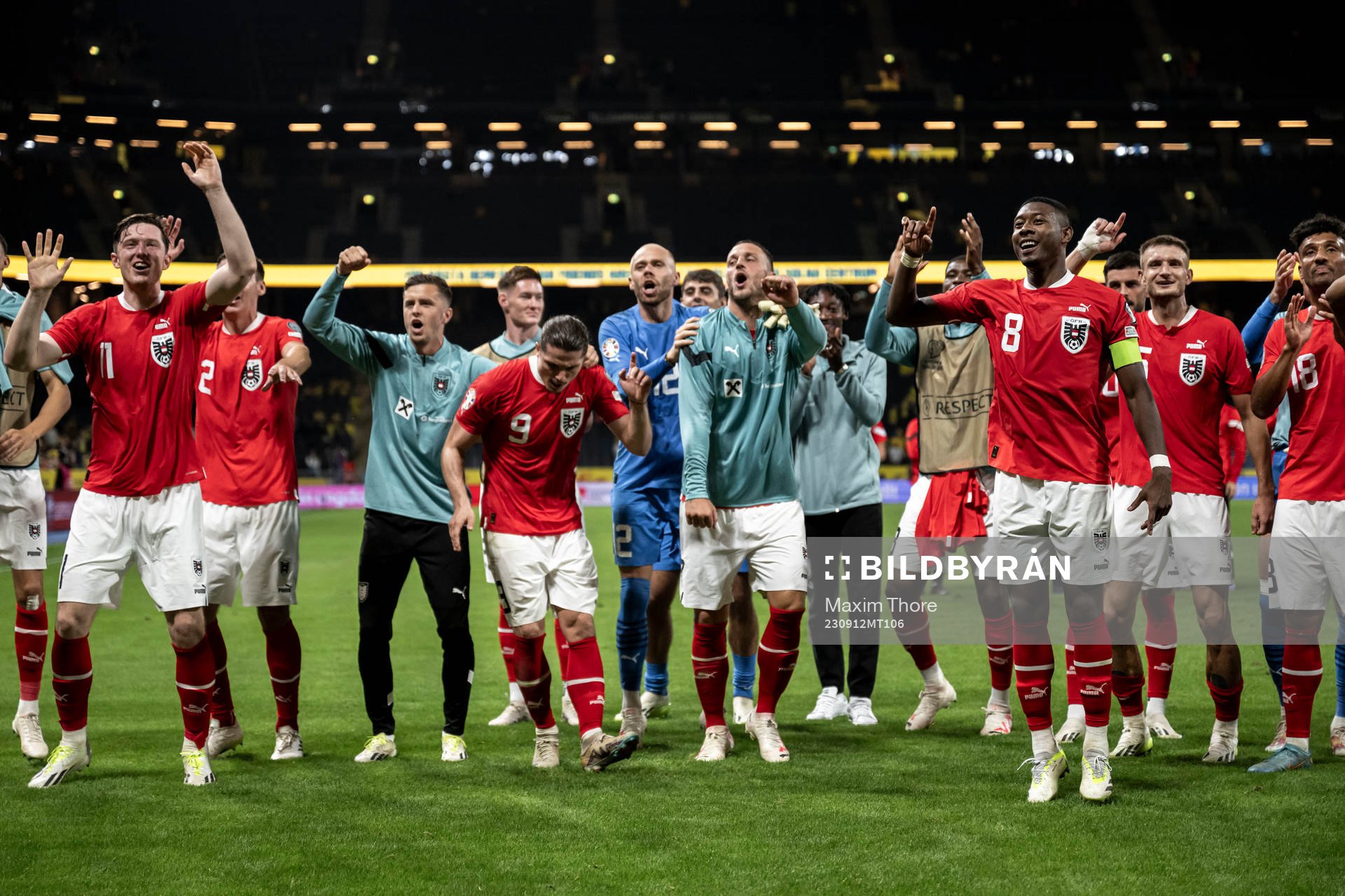 David Alaba of Austria celebrate with teammates