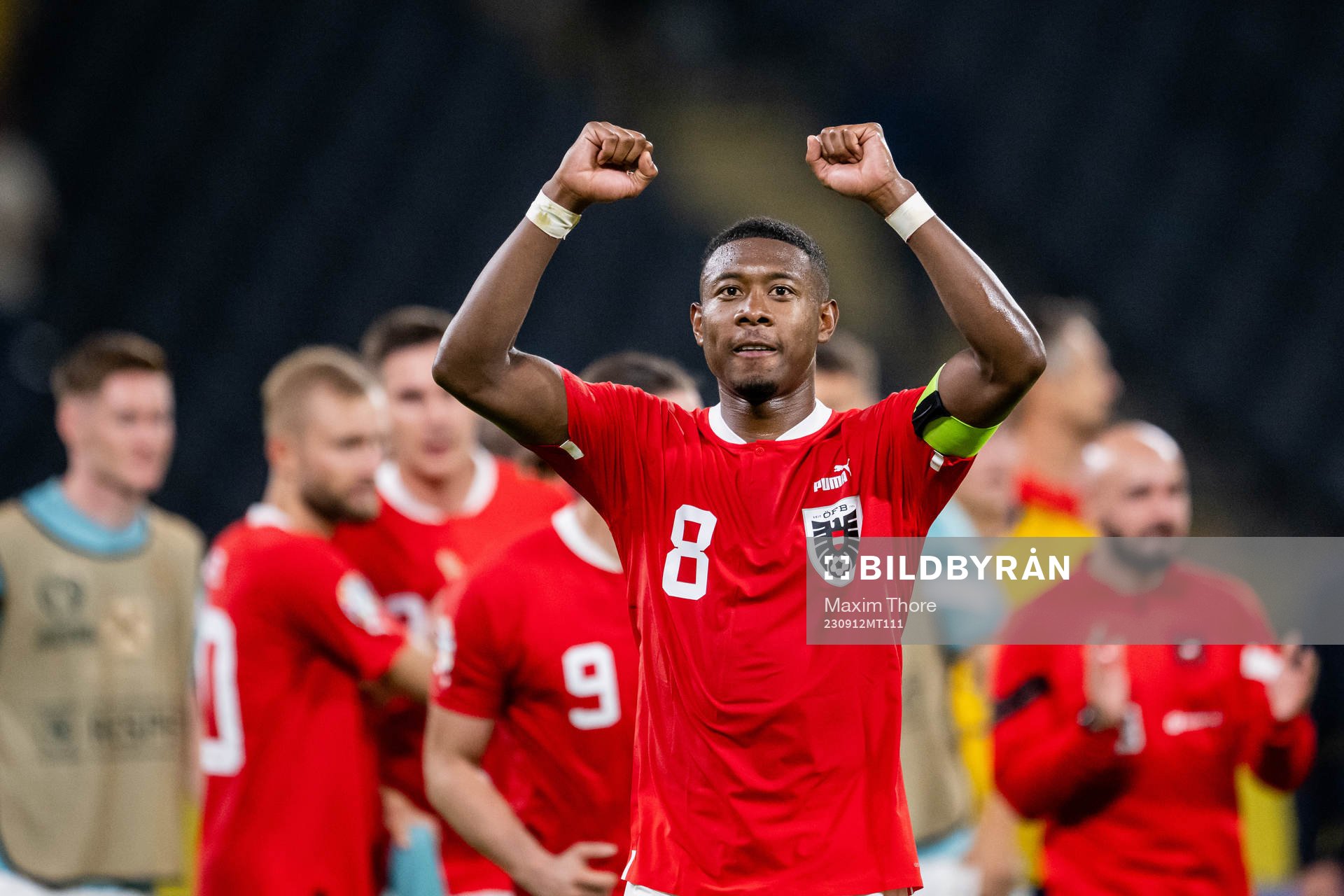 David Alaba of Austria celebrates