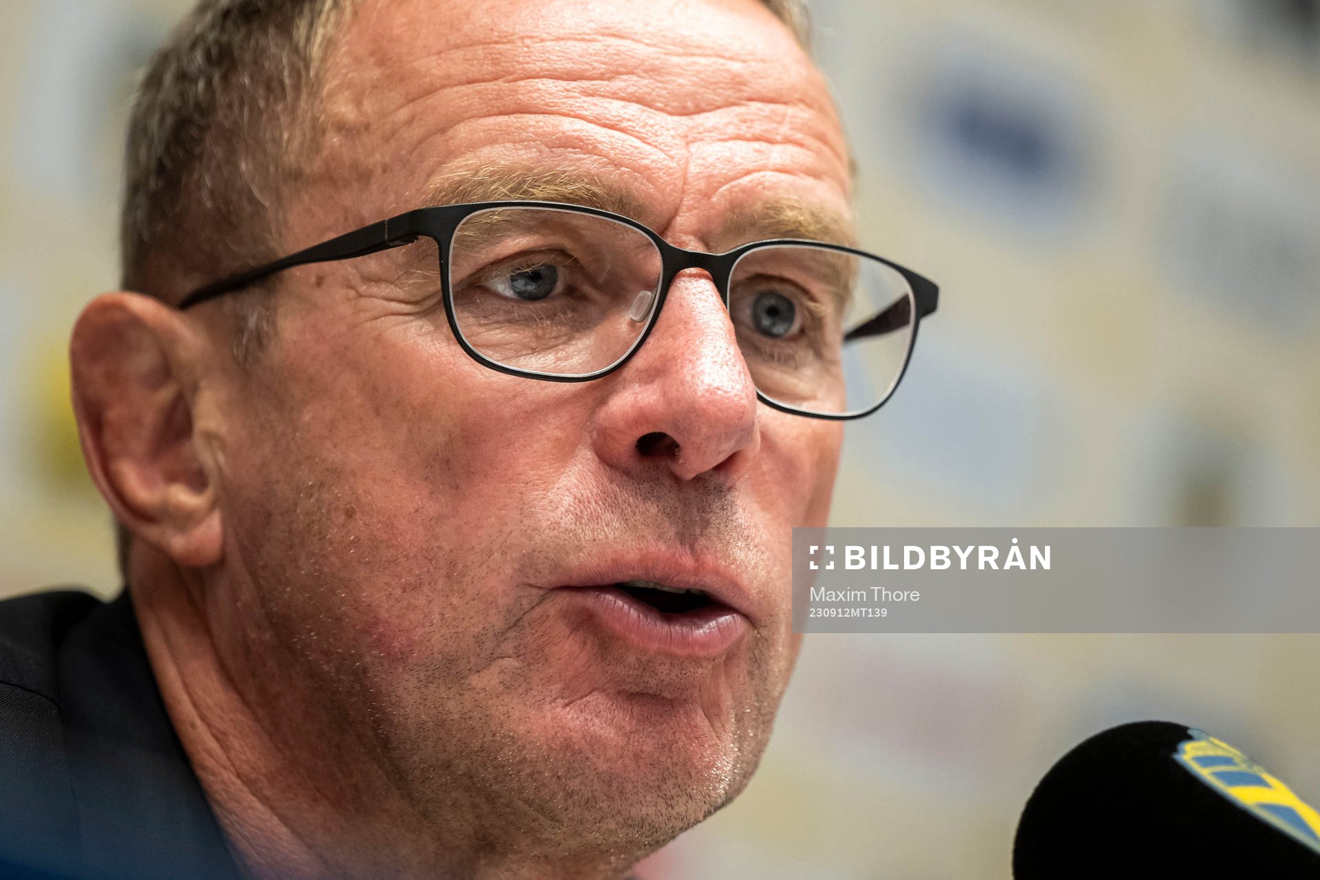 Head coach Ralf Rangnick of Austria at a press conference after the UEFA Euro Qualifier football match between Sweden and Austria on September 12, 2023 in Stockholm.